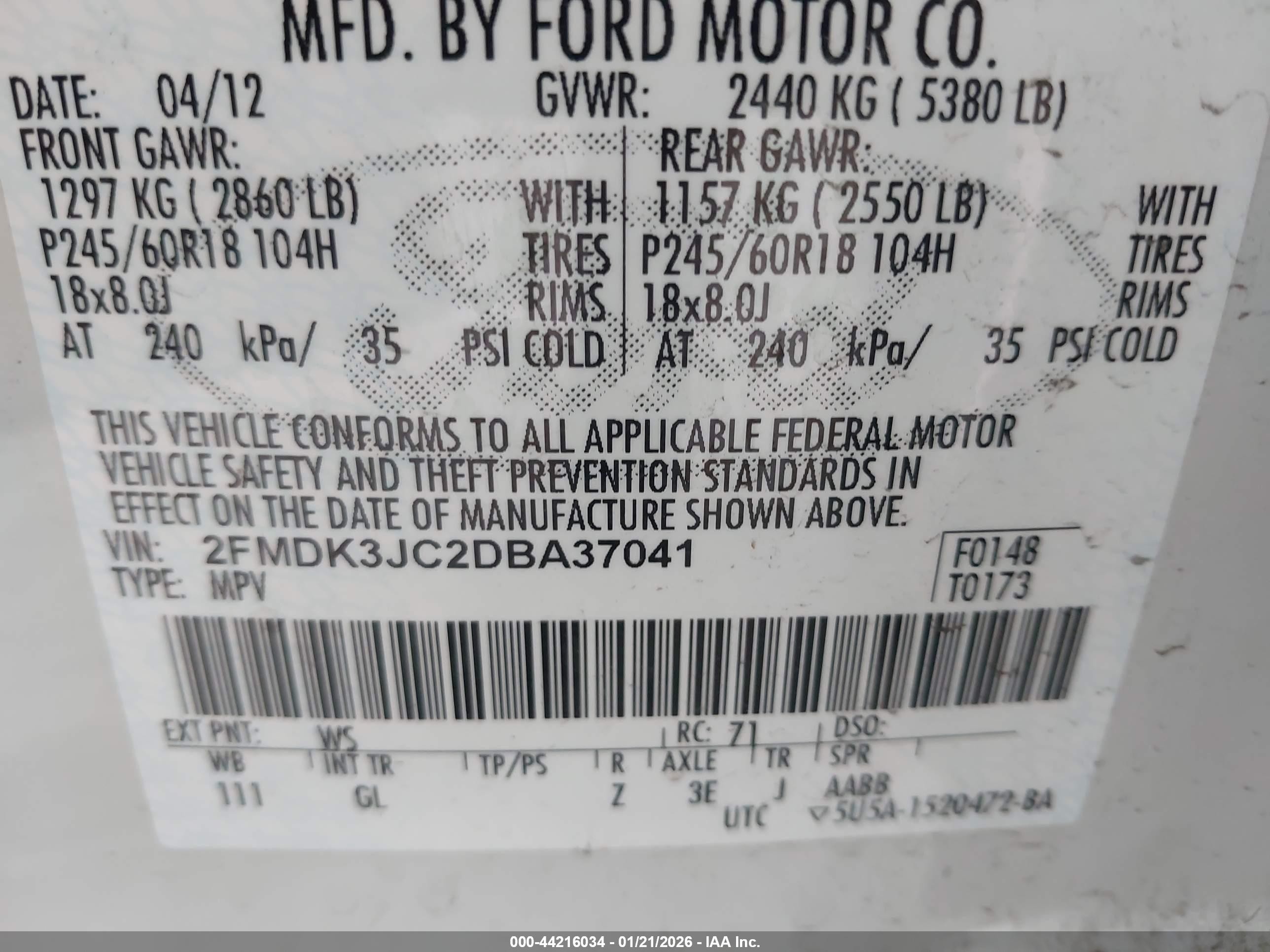2013 Ford Edge Sel White vin: 2FMDK3JC2DBA37041
