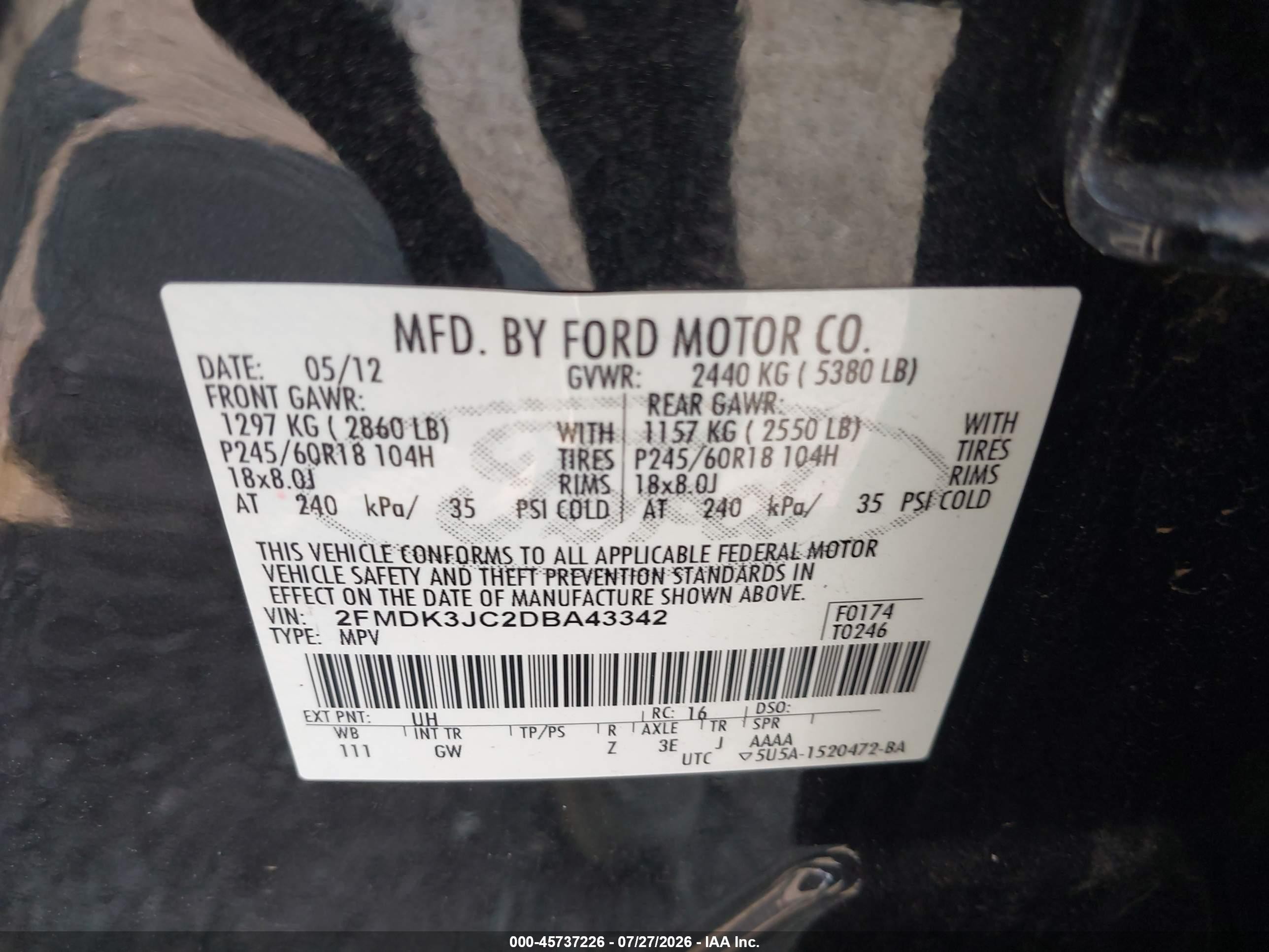 2013 Ford Edge Sel Black vin: 2FMDK3JC2DBA43342