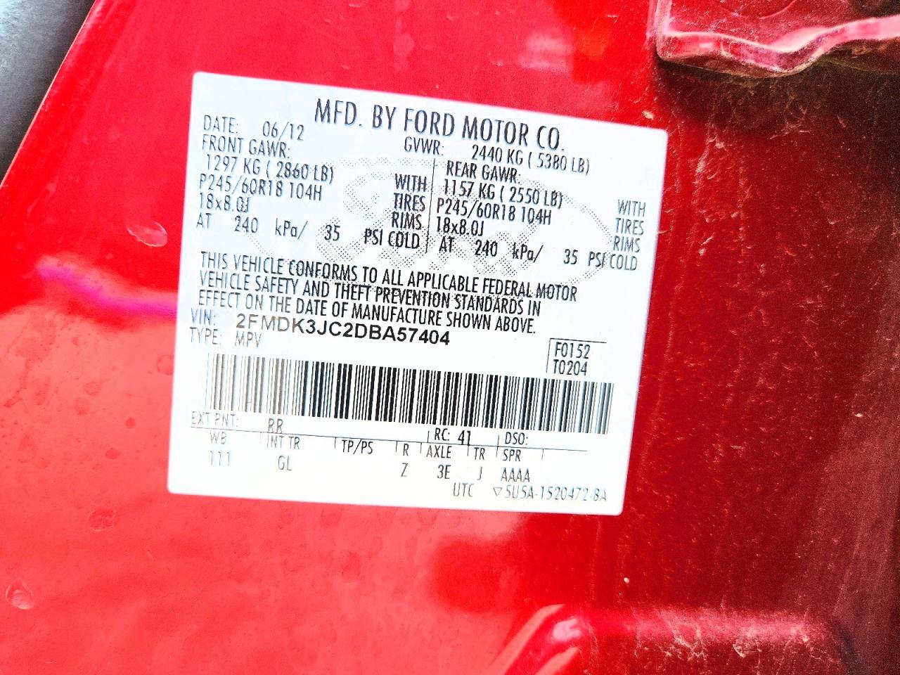 2013 Ford Edge Sel Red vin: 2FMDK3JC2DBA57404