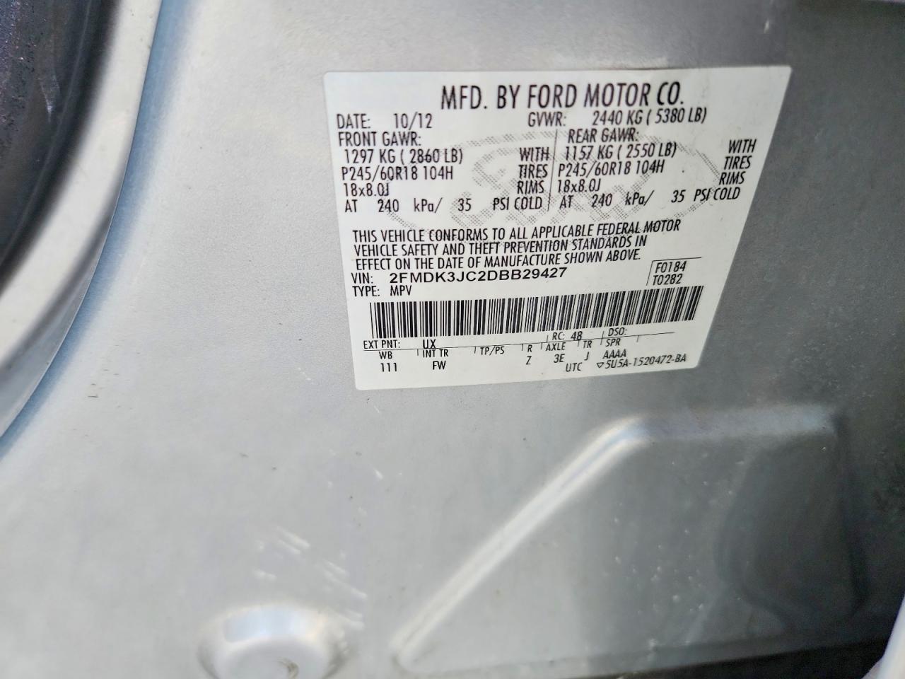 2013 Ford Edge Sel Серебряный vin: 2FMDK3JC2DBB29427