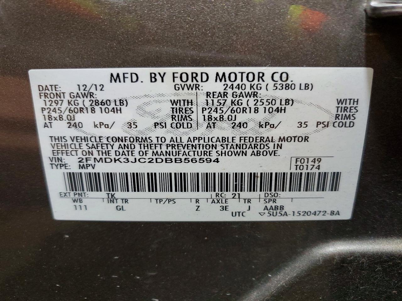 2013 Ford Edge Sel Серый vin: 2FMDK3JC2DBB56594