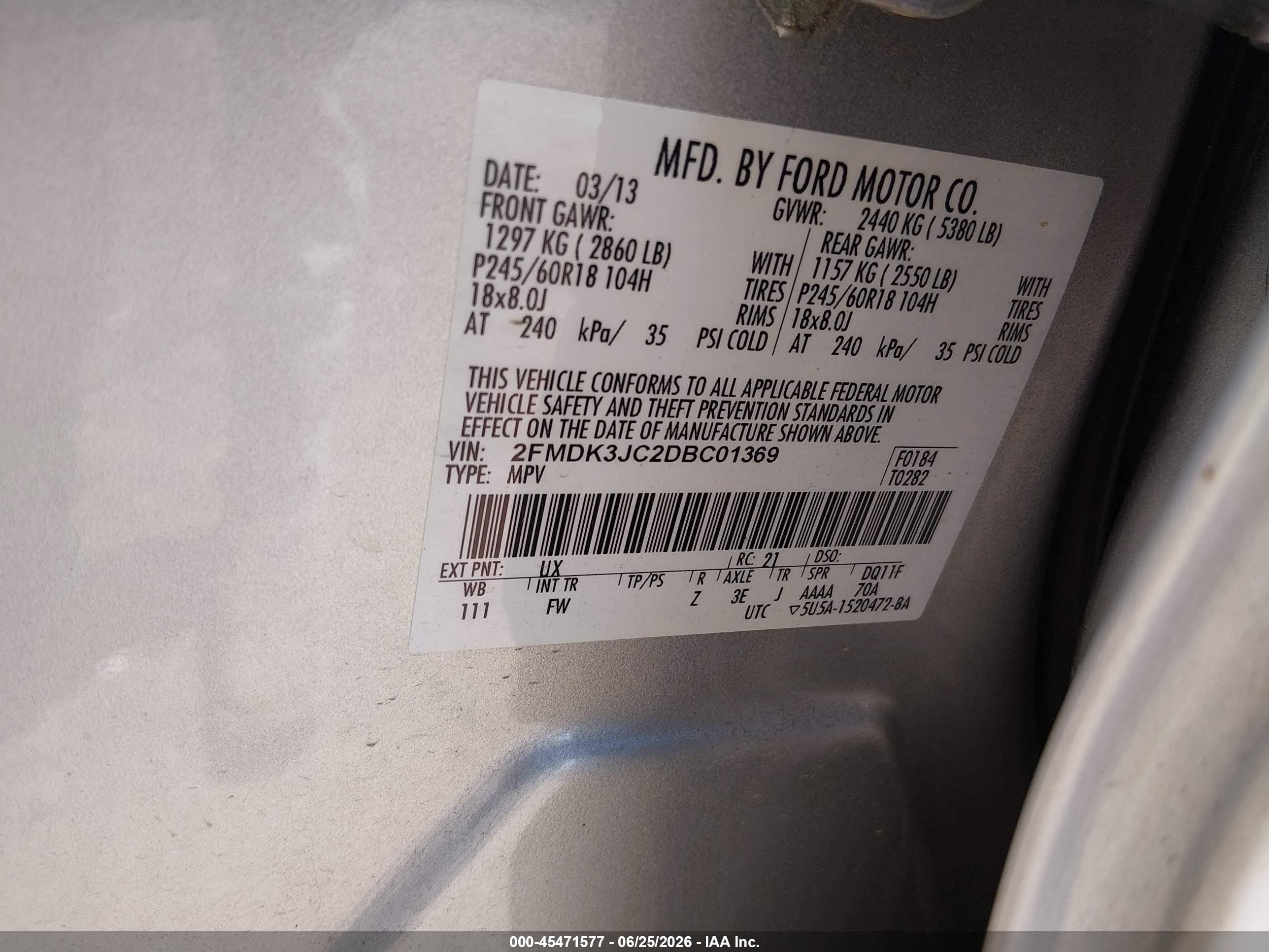 2013 Ford Edge Sel Серебряный vin: 2FMDK3JC2DBC01369
