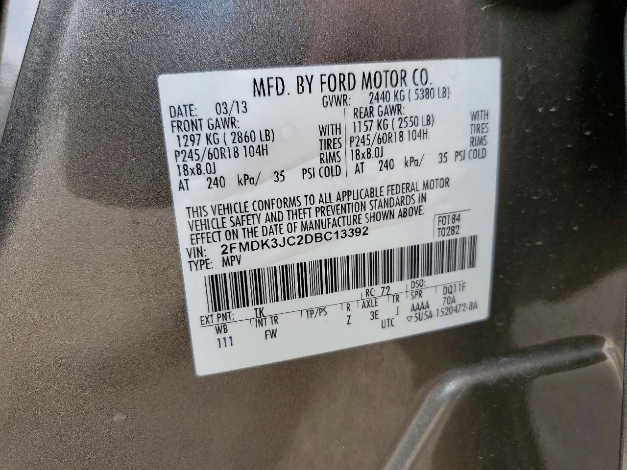 2013 Ford Edge Sel Gray vin: 2FMDK3JC2DBC13392