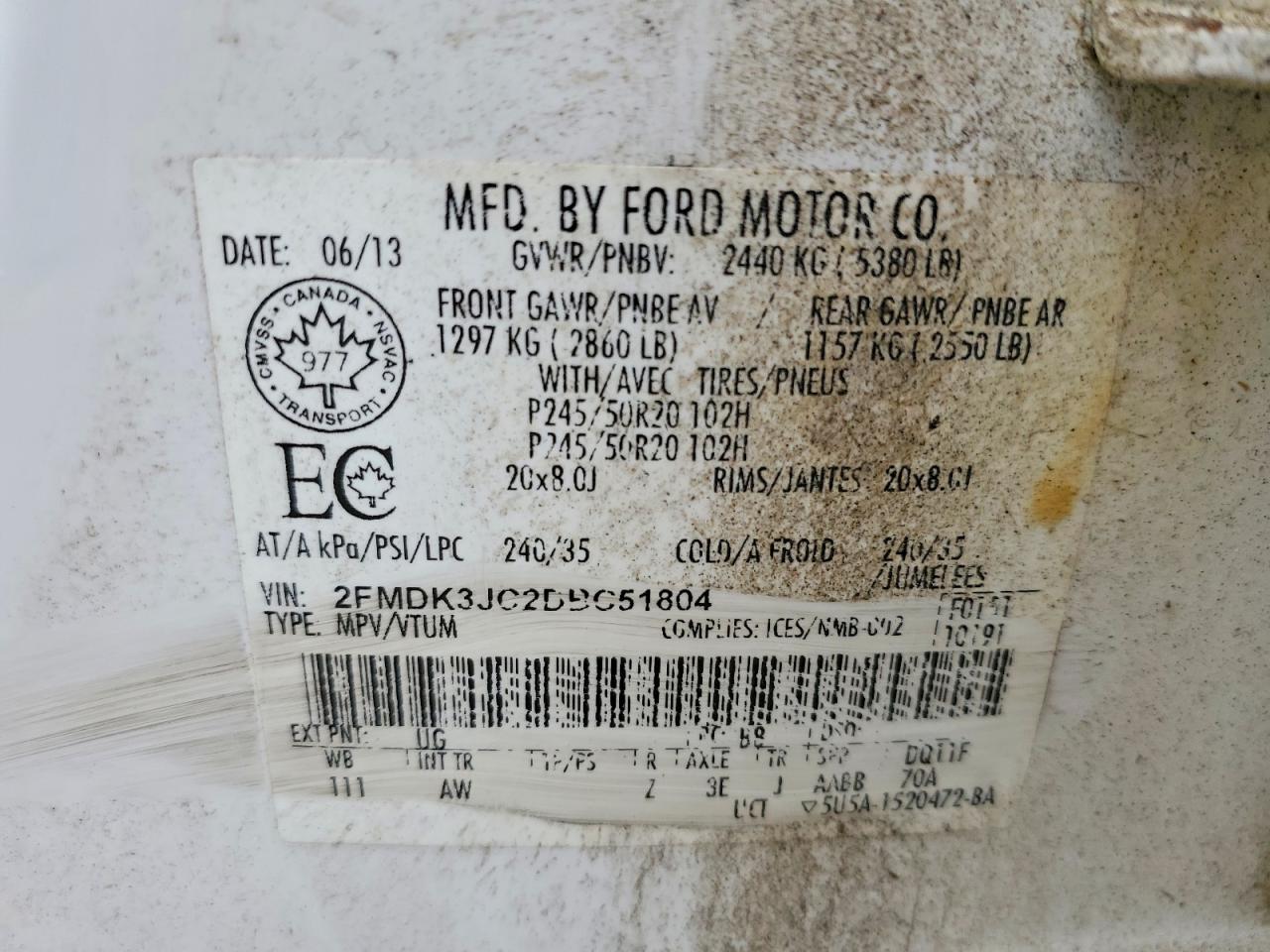 2013 Ford Edge Sel White vin: 2FMDK3JC2DBC51804