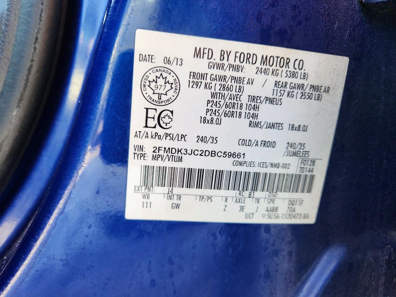 2013 Ford Edge Sel Blue vin: 2FMDK3JC2DBC59661