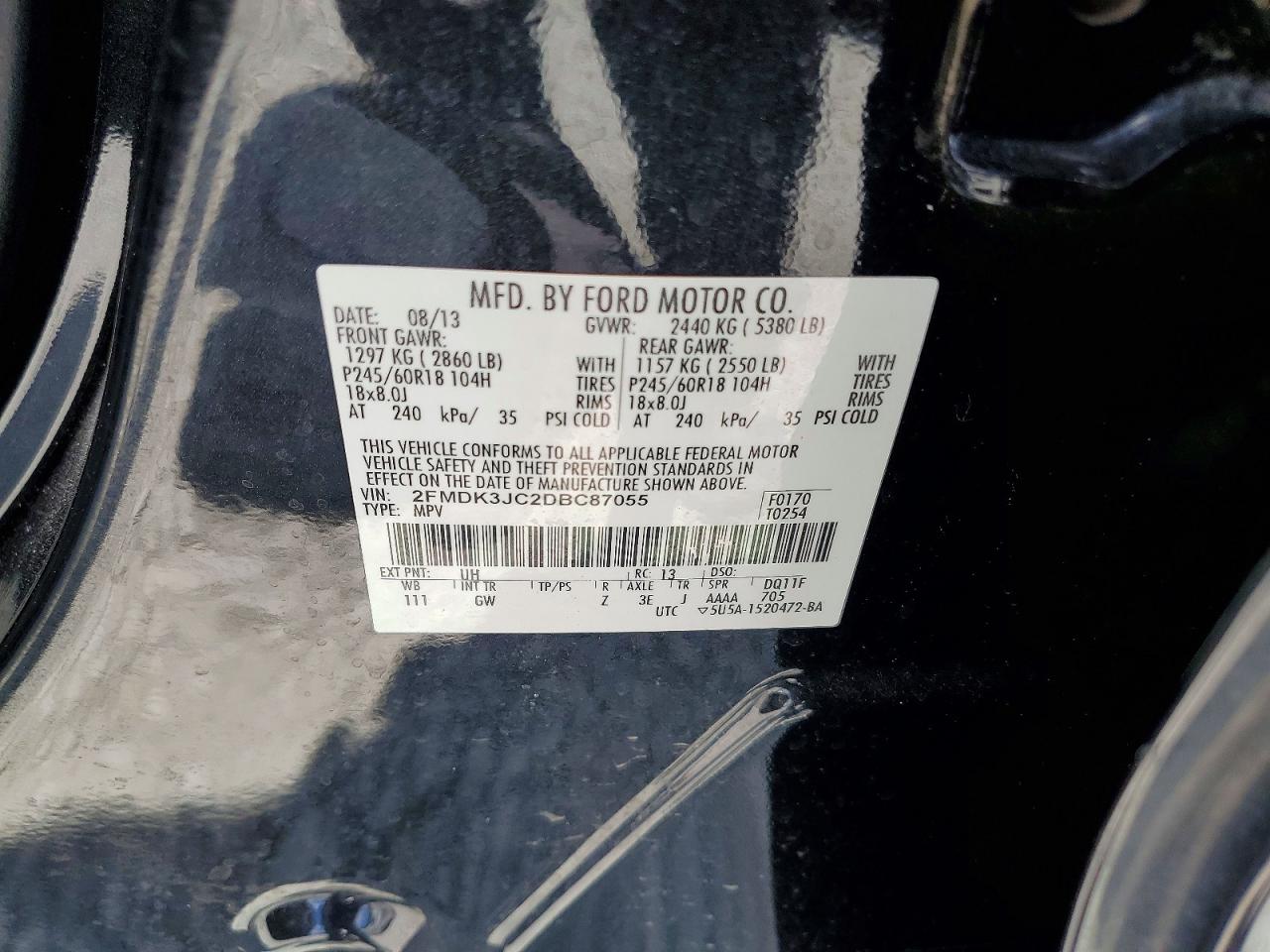 2013 Ford Edge Sel Black vin: 2FMDK3JC2DBC87055