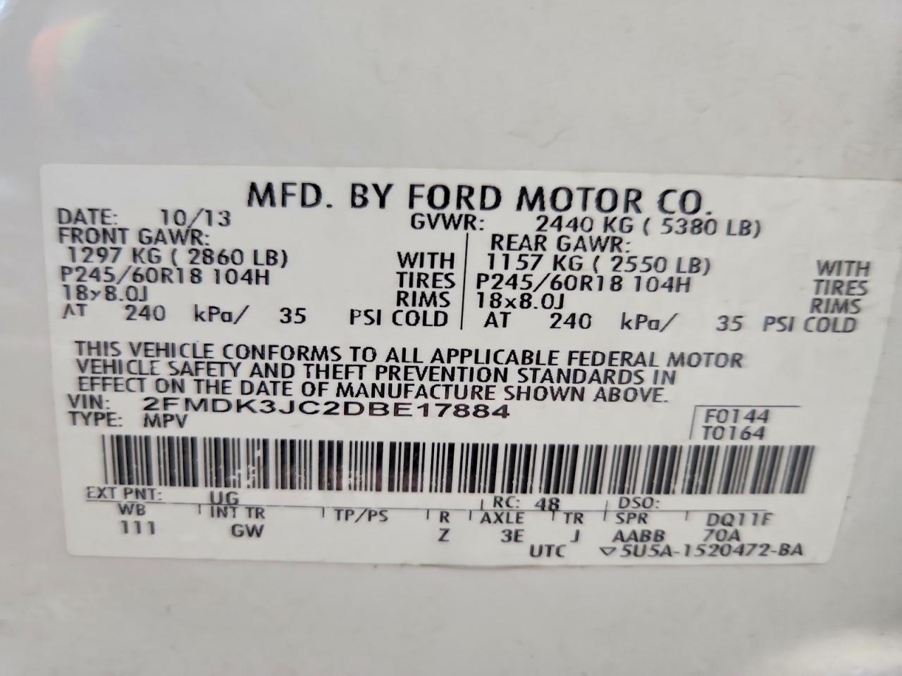 2013 Ford Edge Sel White vin: 2FMDK3JC2DBE17884