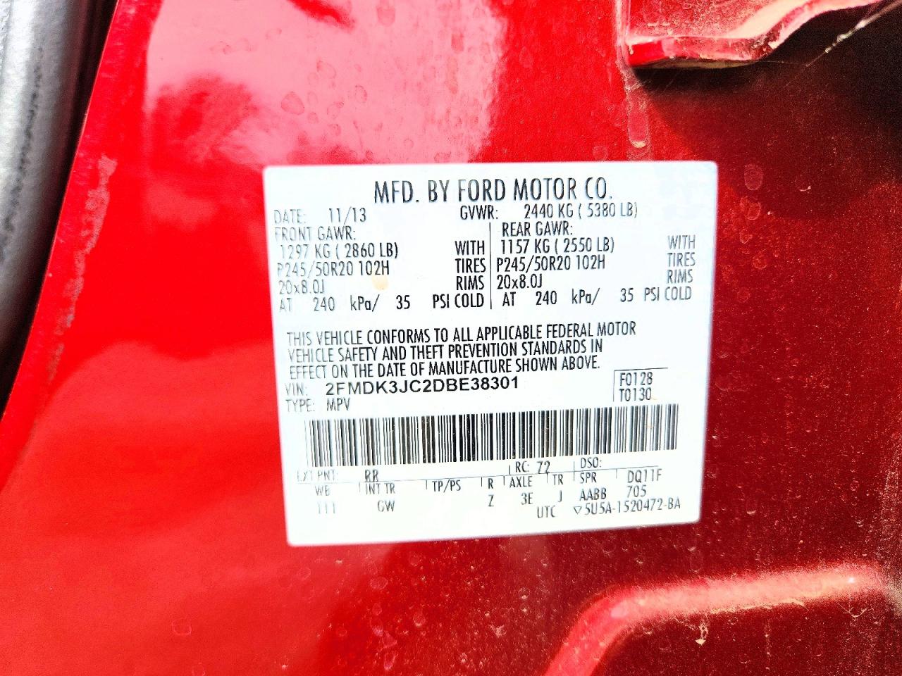 2013 Ford Edge Sel Red vin: 2FMDK3JC2DBE38301