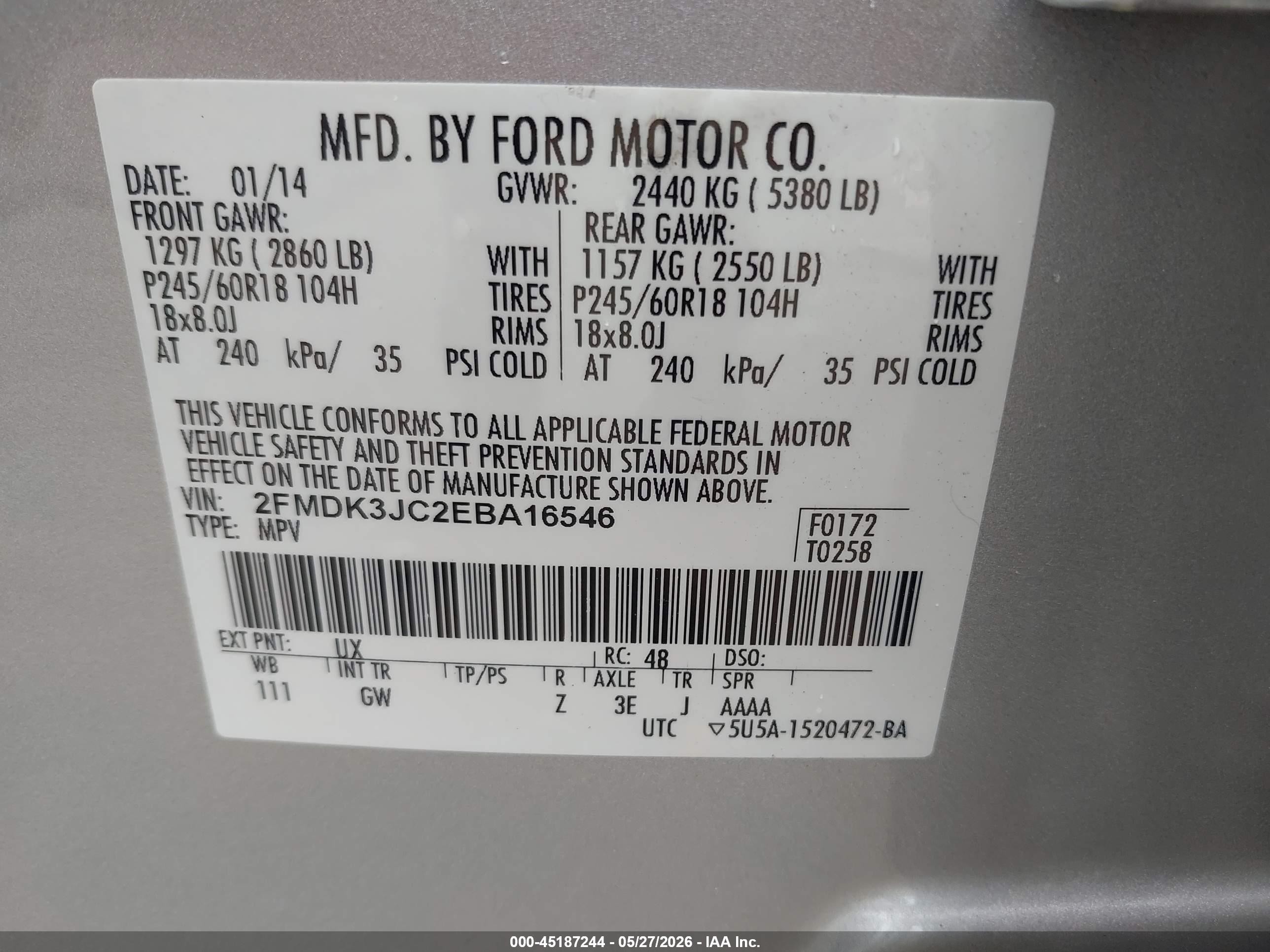 2014 Ford Edge Sel Silver vin: 2FMDK3JC2EBA16546