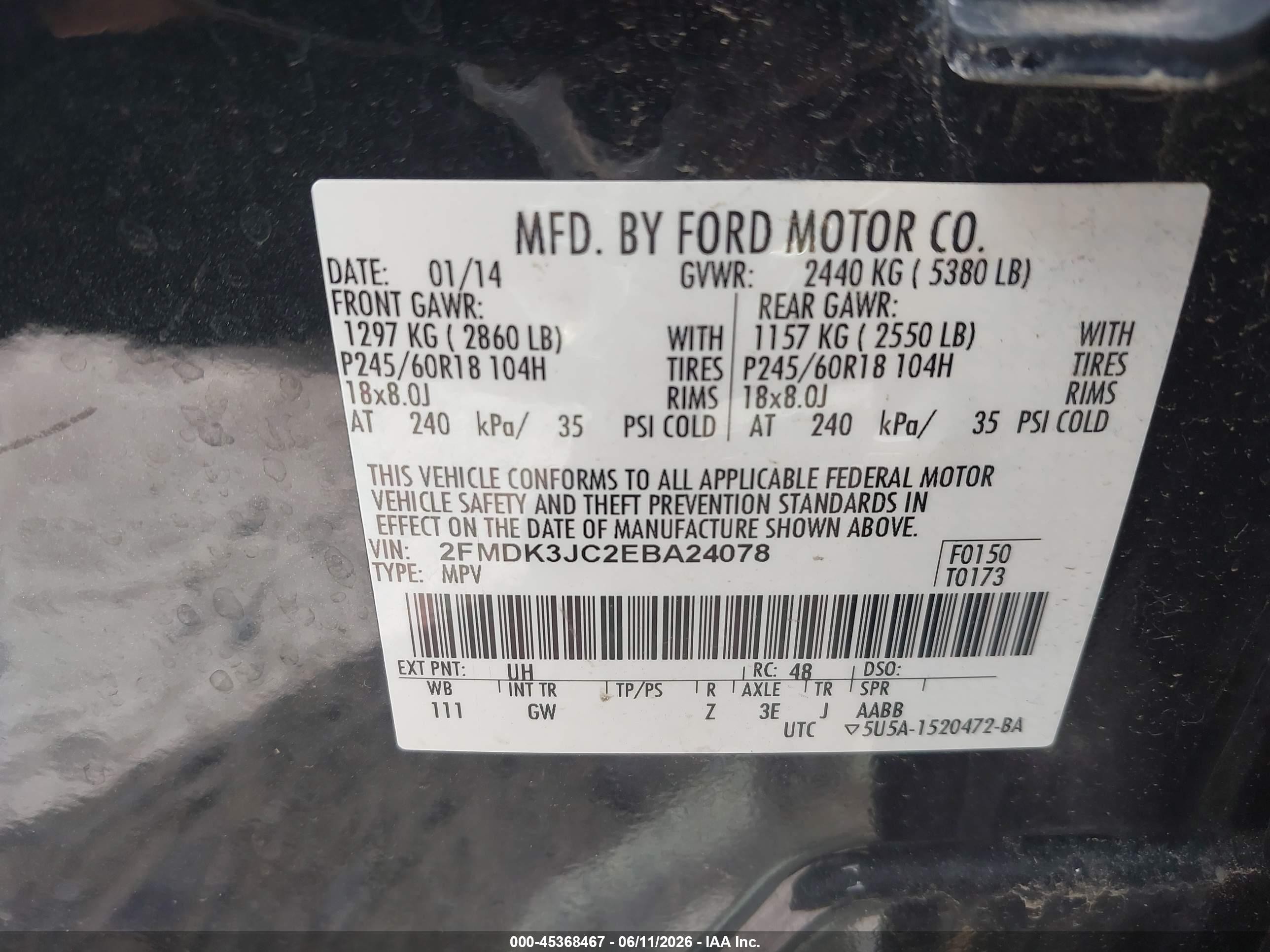 2014 Ford Edge Sel Black vin: 2FMDK3JC2EBA24078