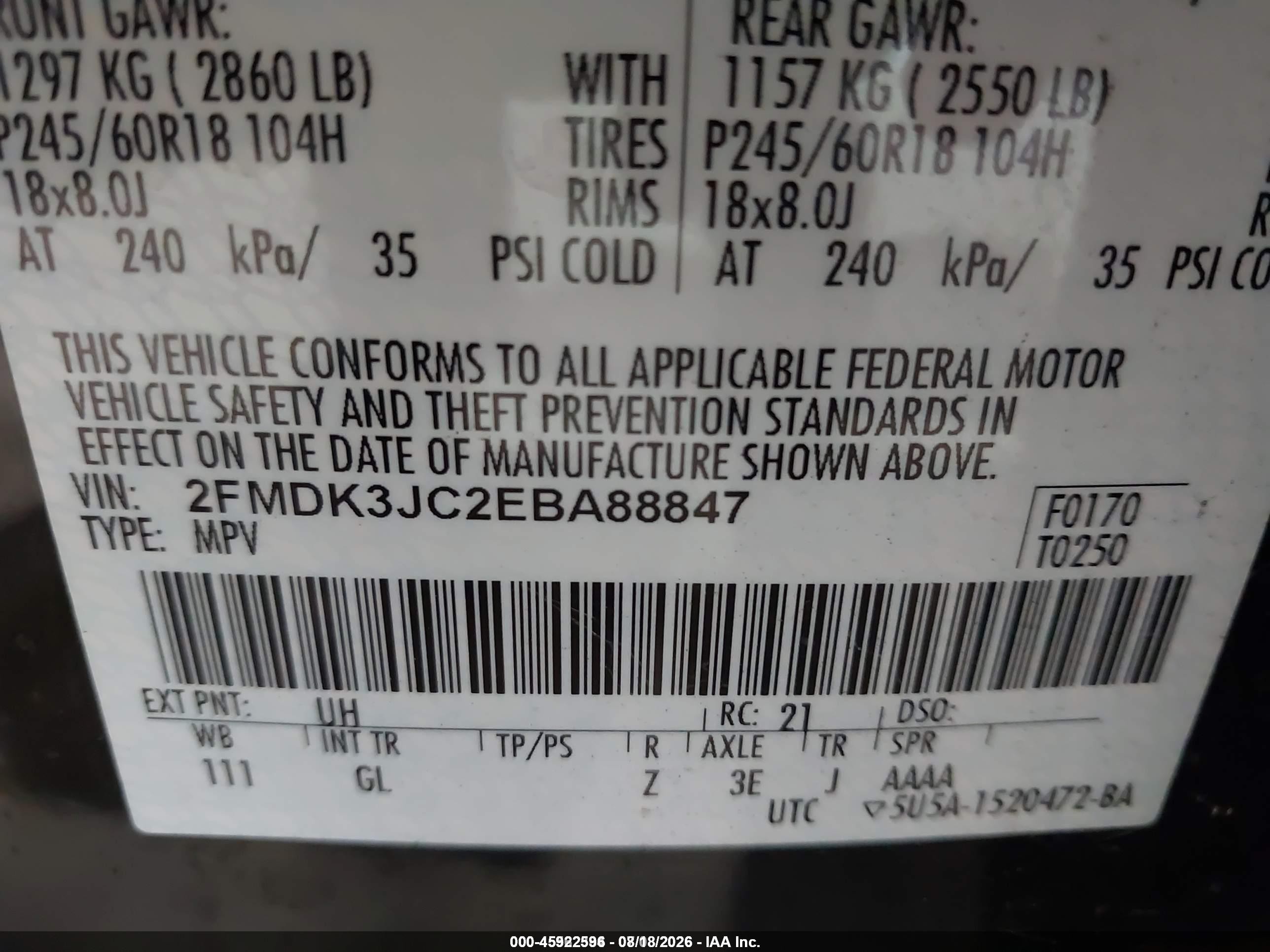2014 Ford Edge Sel Black vin: 2FMDK3JC2EBA88847