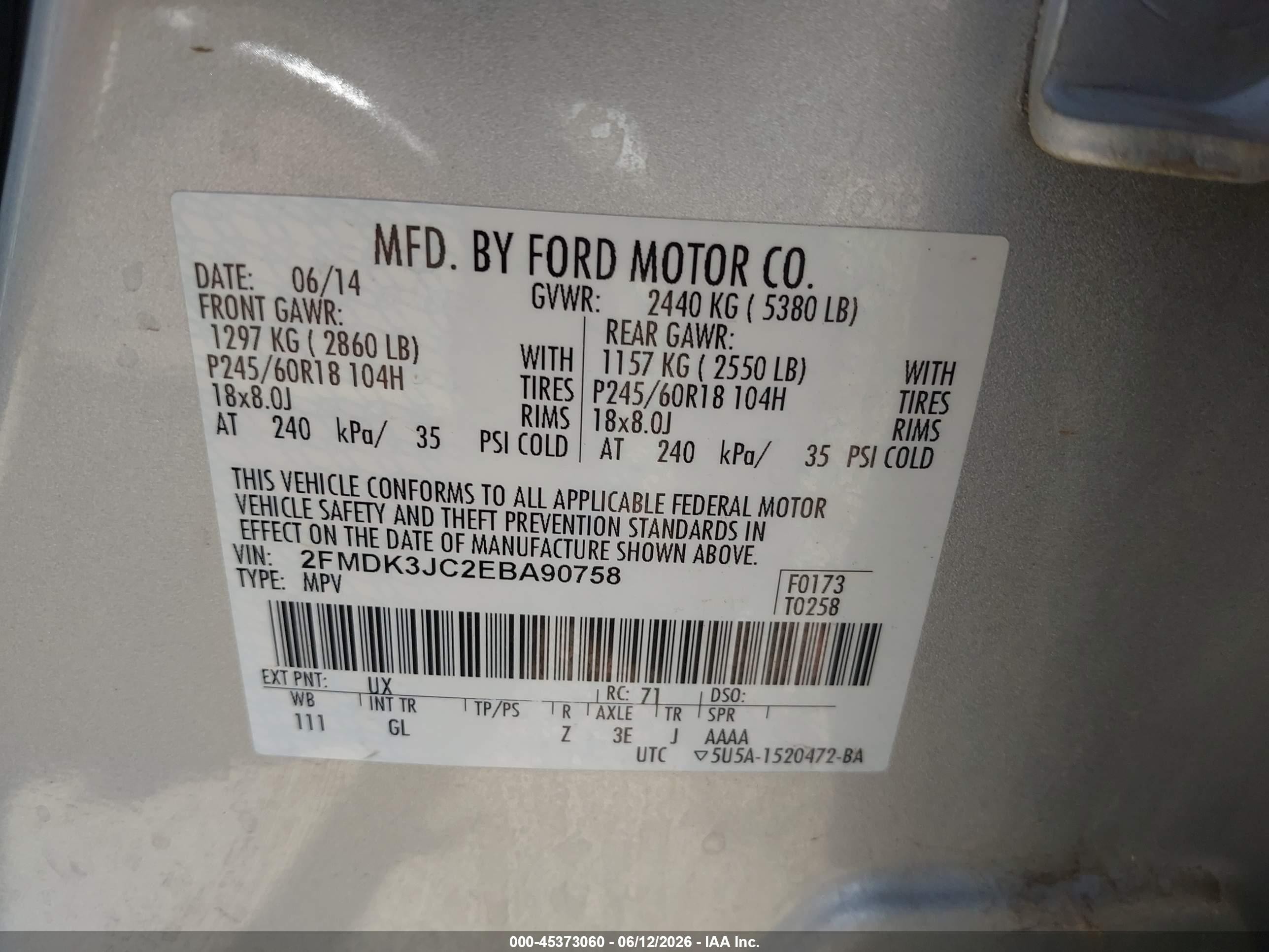 2014 Ford Edge Sel Silver vin: 2FMDK3JC2EBA90758