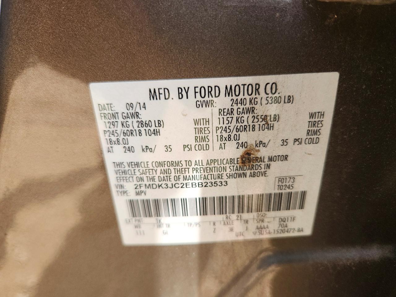 2014 Ford Edge Sel Gray vin: 2FMDK3JC2EBB23533