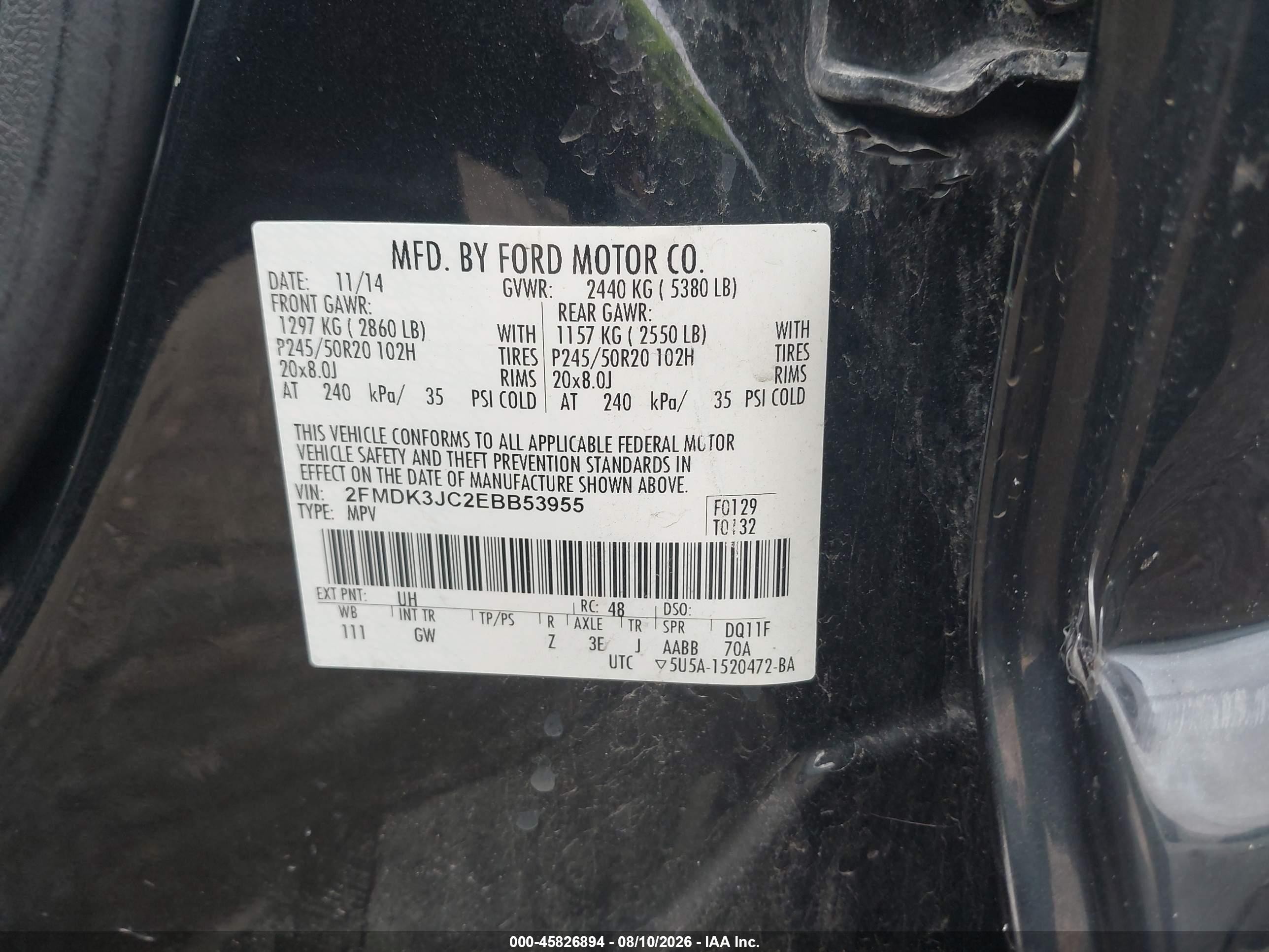 2014 Ford Edge Sel Black vin: 2FMDK3JC2EBB53955