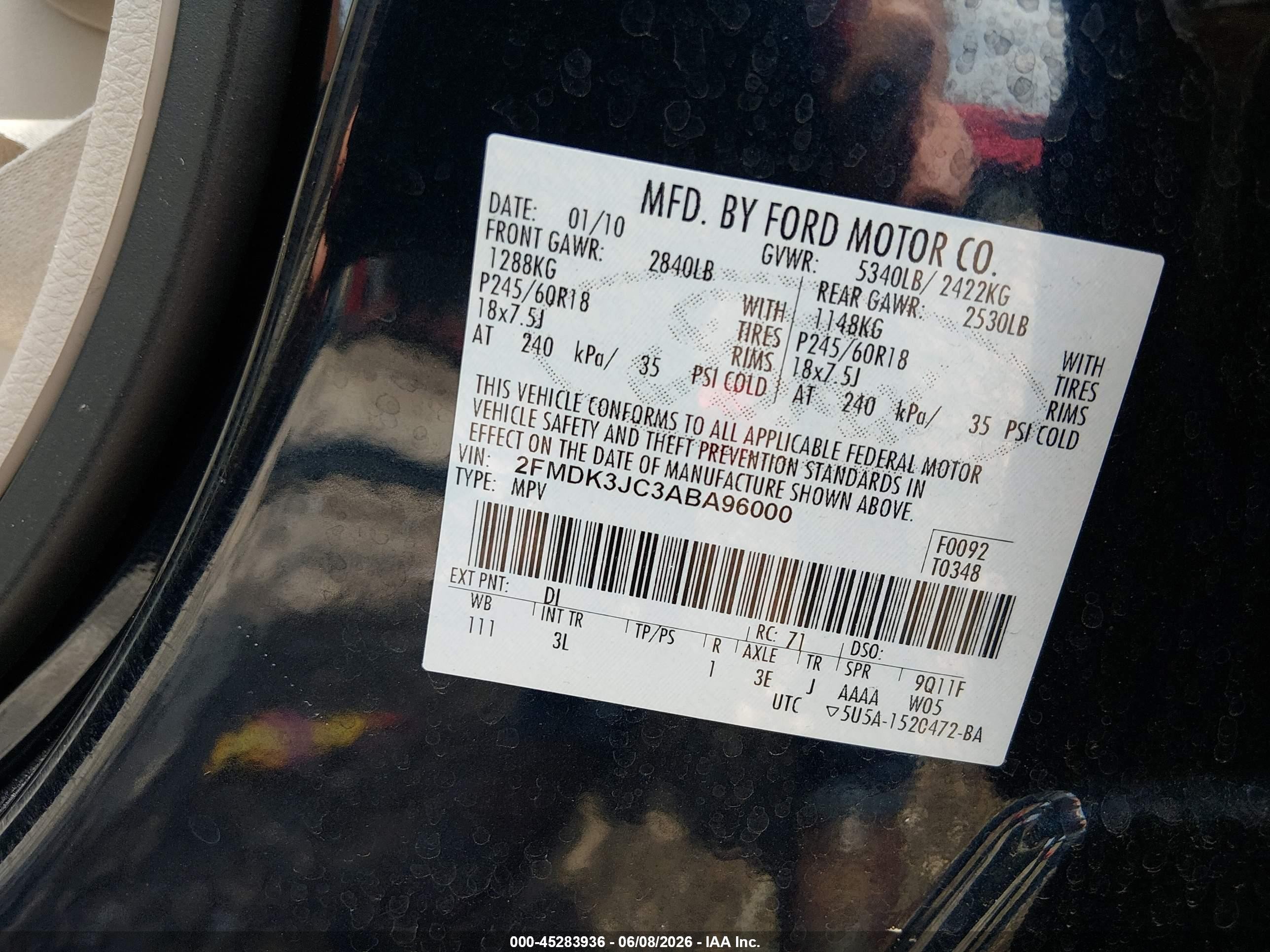 2010 Ford Edge Sel Black vin: 2FMDK3JC3ABA96000