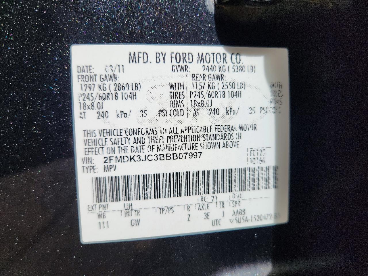 2011 Ford Edge Sel Черный vin: 2FMDK3JC3BBB07997