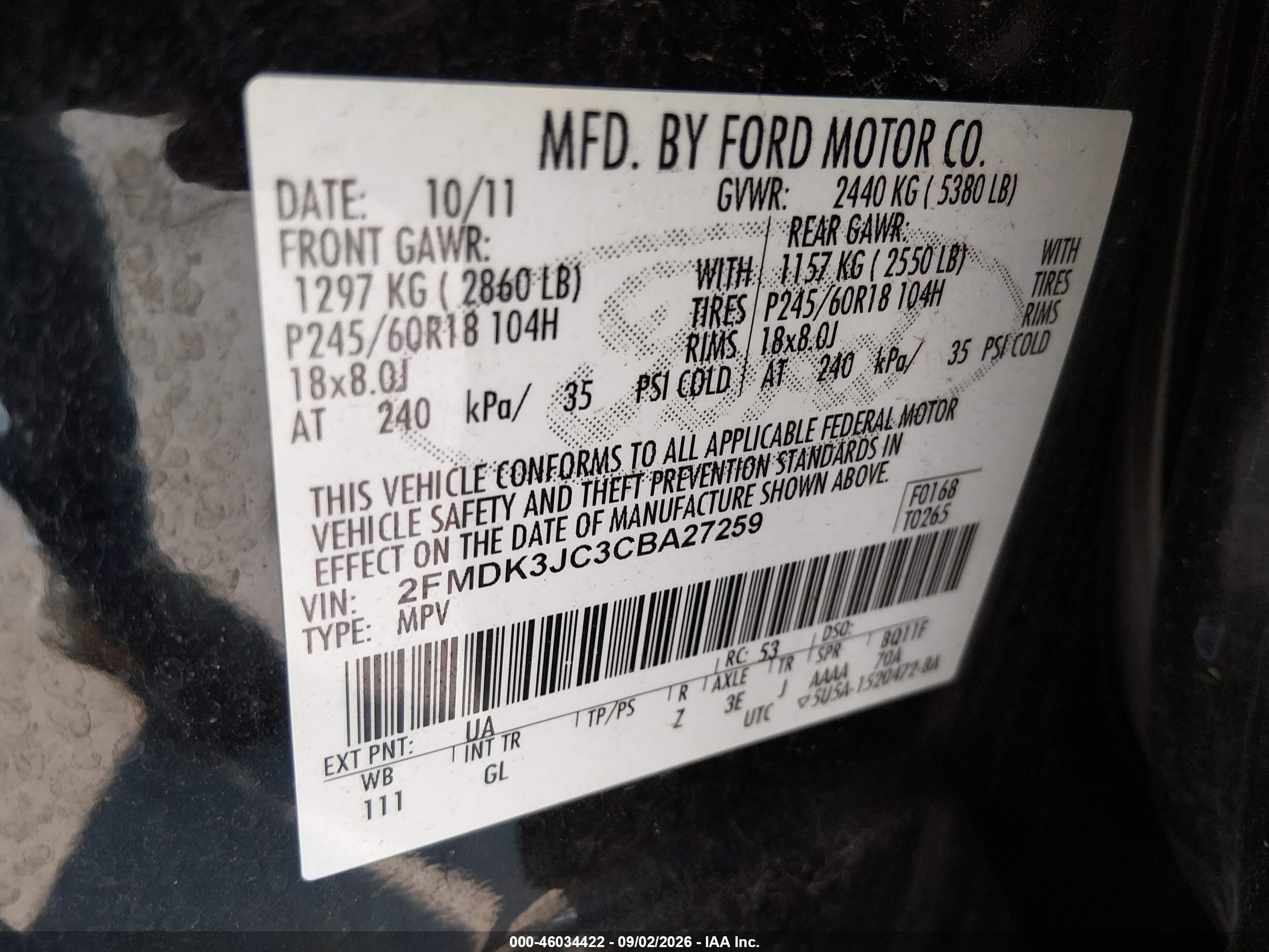 2012 Ford Edge Sel Black vin: 2FMDK3JC3CBA27259