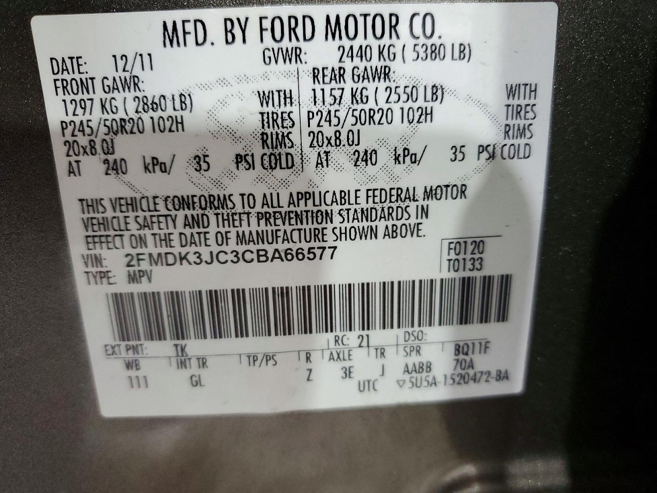 2012 Ford Edge Sel Brown vin: 2FMDK3JC3CBA66577