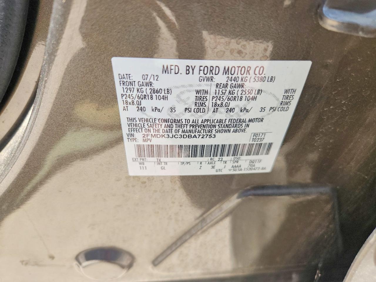 2013 Ford Edge Sel Brown vin: 2FMDK3JC3DBA72753