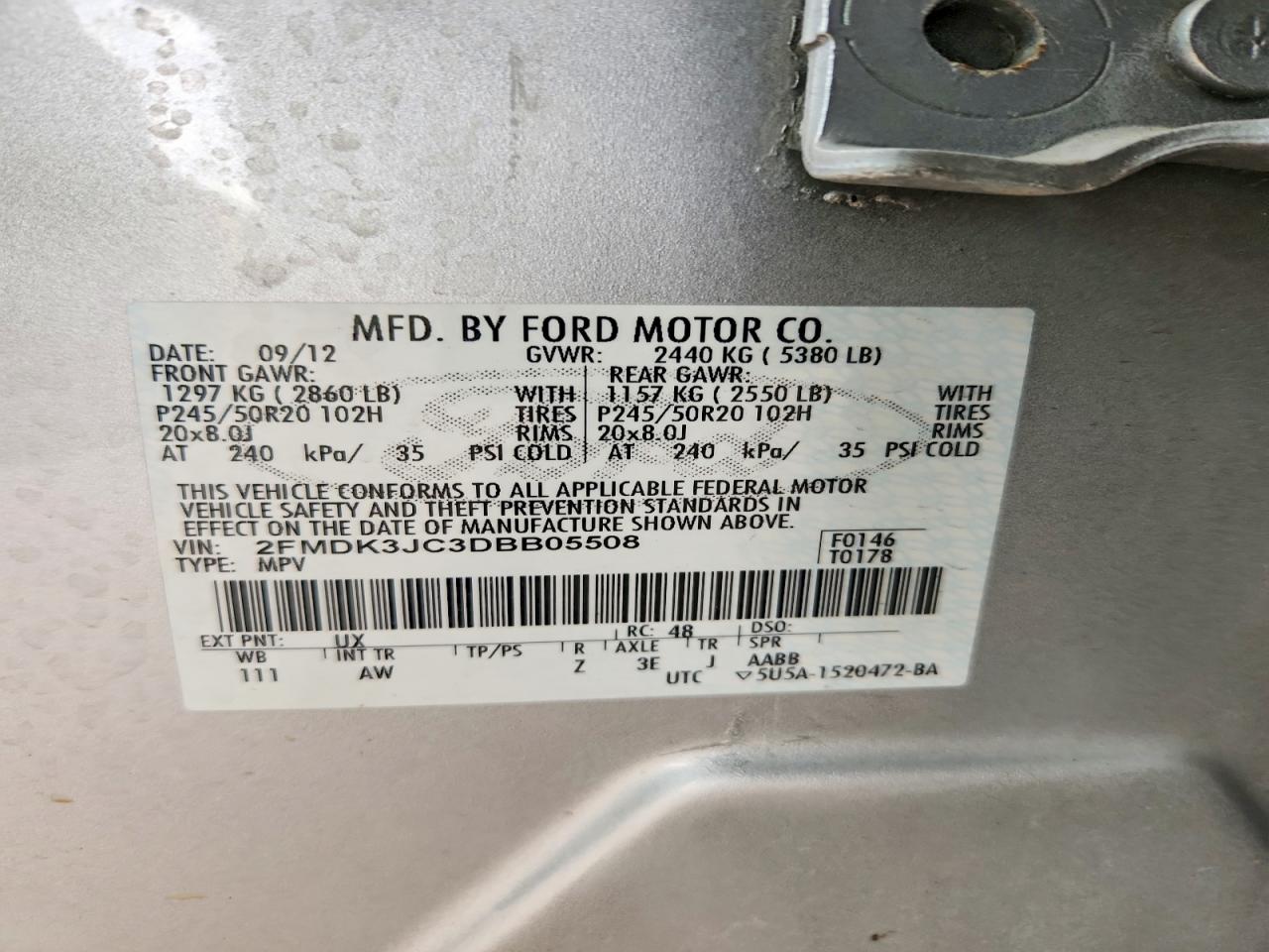 2013 Ford Edge Sel Silver vin: 2FMDK3JC3DBB05508