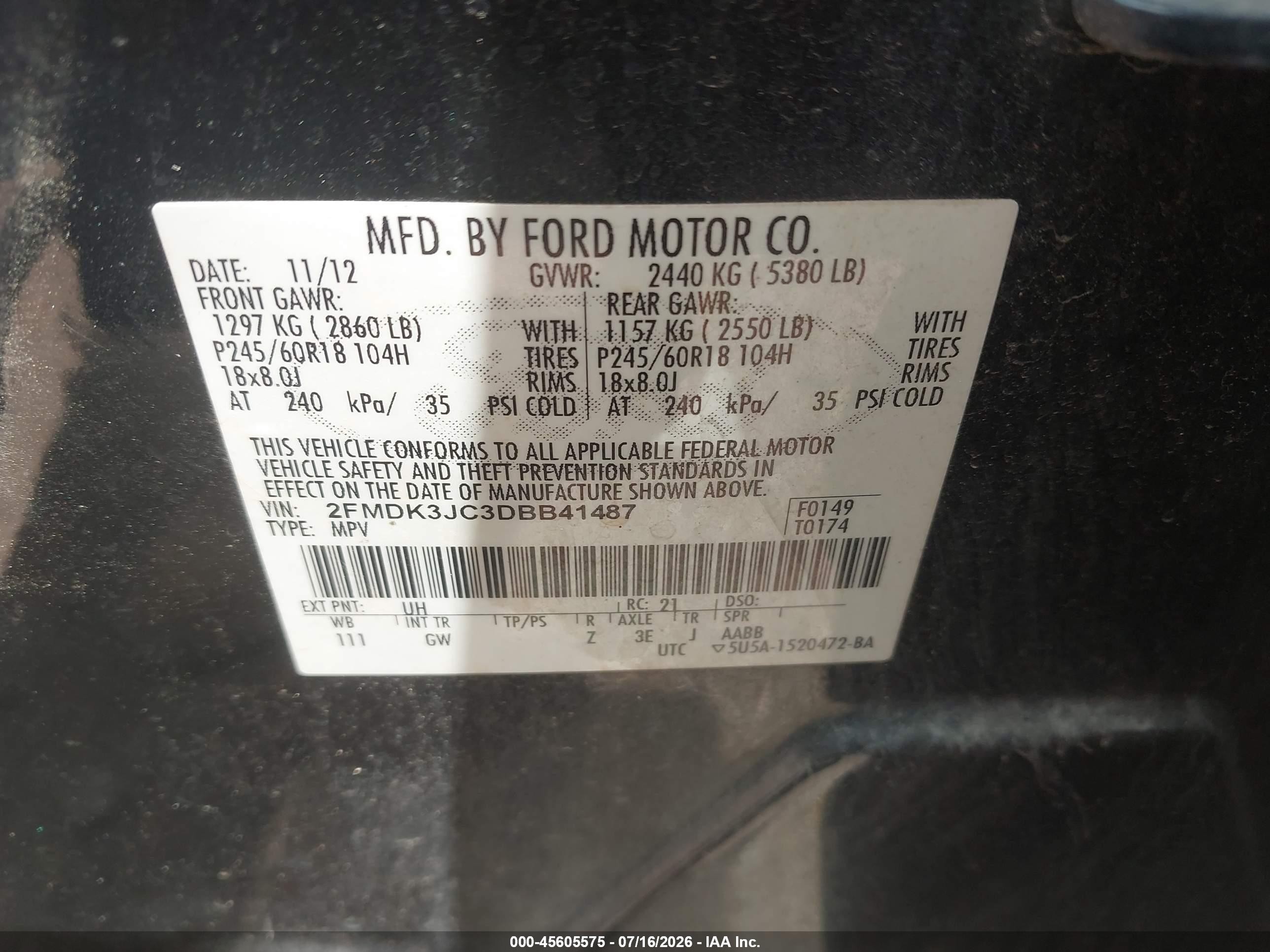 2013 Ford Edge Sel Black vin: 2FMDK3JC3DBB41487