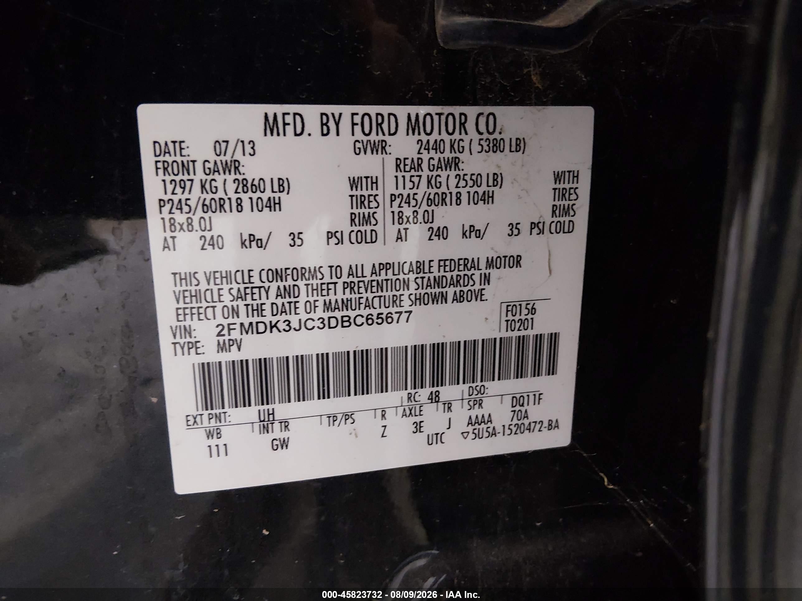 2013 Ford Edge Sel Black vin: 2FMDK3JC3DBC65677