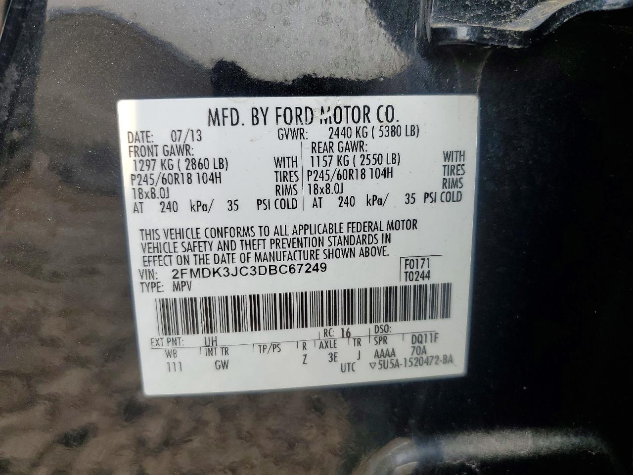 2013 Ford Edge Sel Black vin: 2FMDK3JC3DBC67249