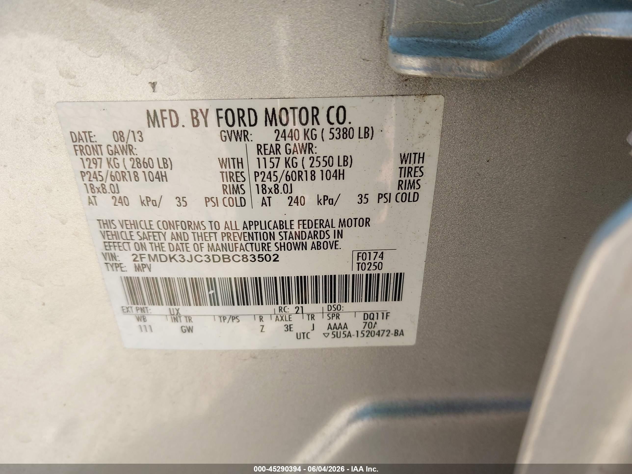 2013 Ford Edge Sel Silver vin: 2FMDK3JC3DBC83502