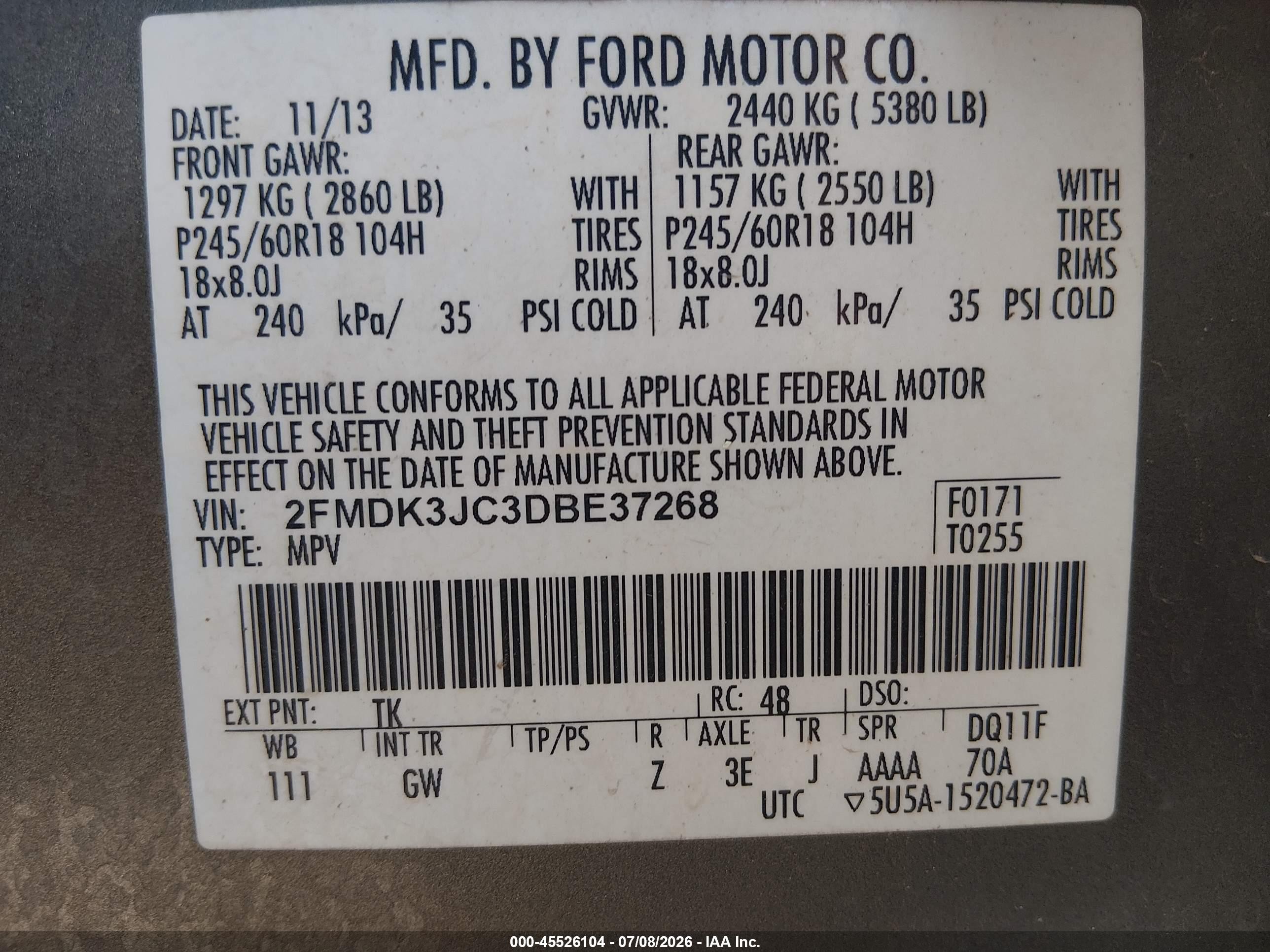 2013 Ford Edge Sel Gray vin: 2FMDK3JC3DBE37268