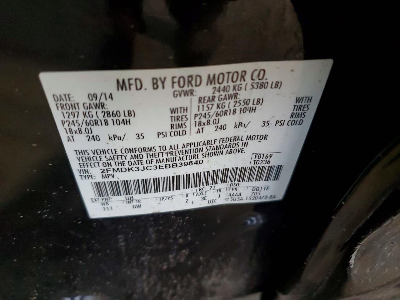 2014 Ford Edge Sel Black vin: 2FMDK3JC3EBB39840