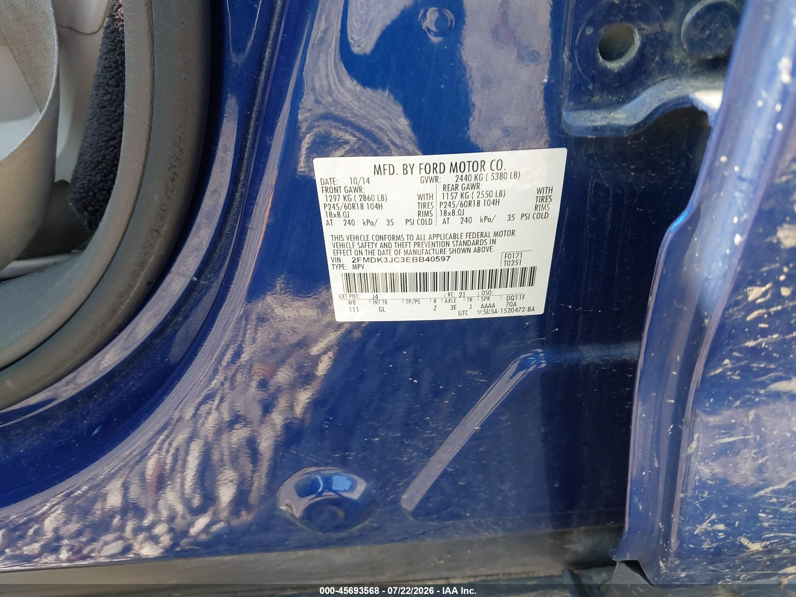 2014 Ford Edge Sel Blue vin: 2FMDK3JC3EBB40597