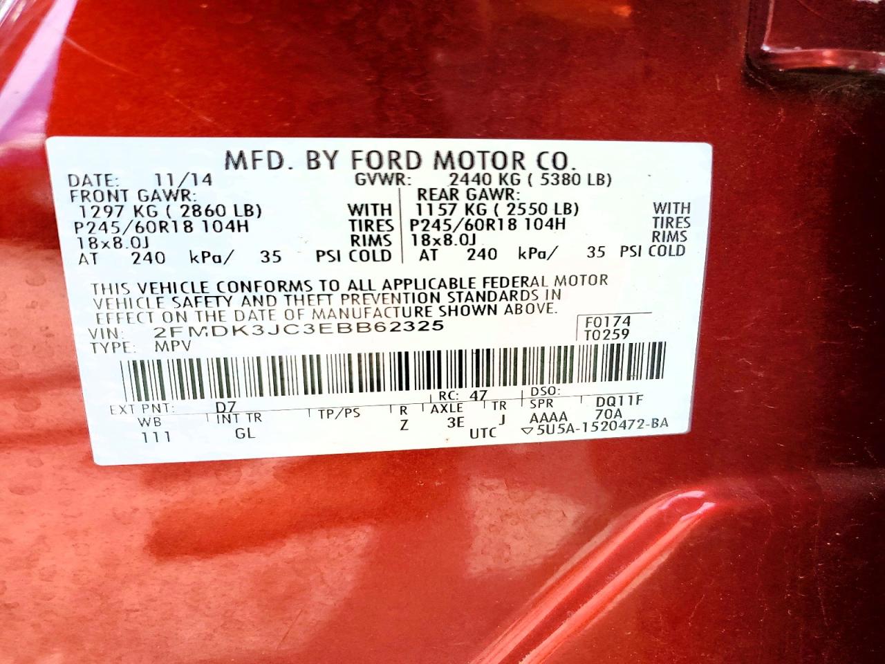 2014 Ford Edge Sel Red vin: 2FMDK3JC3EBB62325