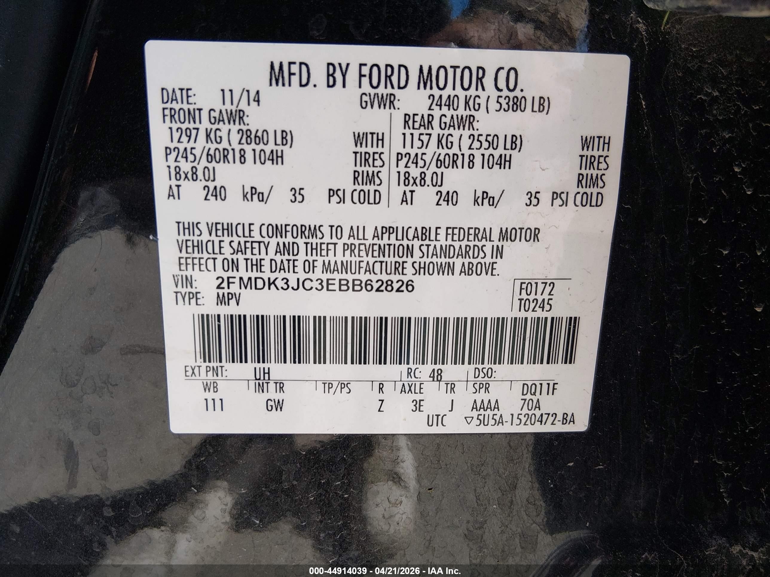 2014 Ford Edge Sel Black vin: 2FMDK3JC3EBB62826