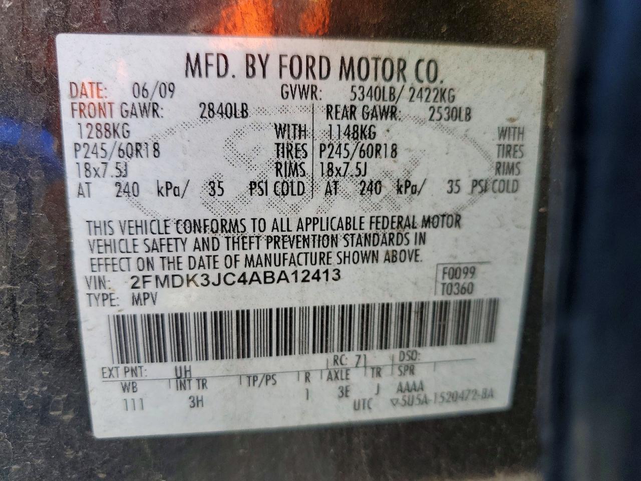 2010 Ford Edge Sel Black vin: 2FMDK3JC4ABA12413