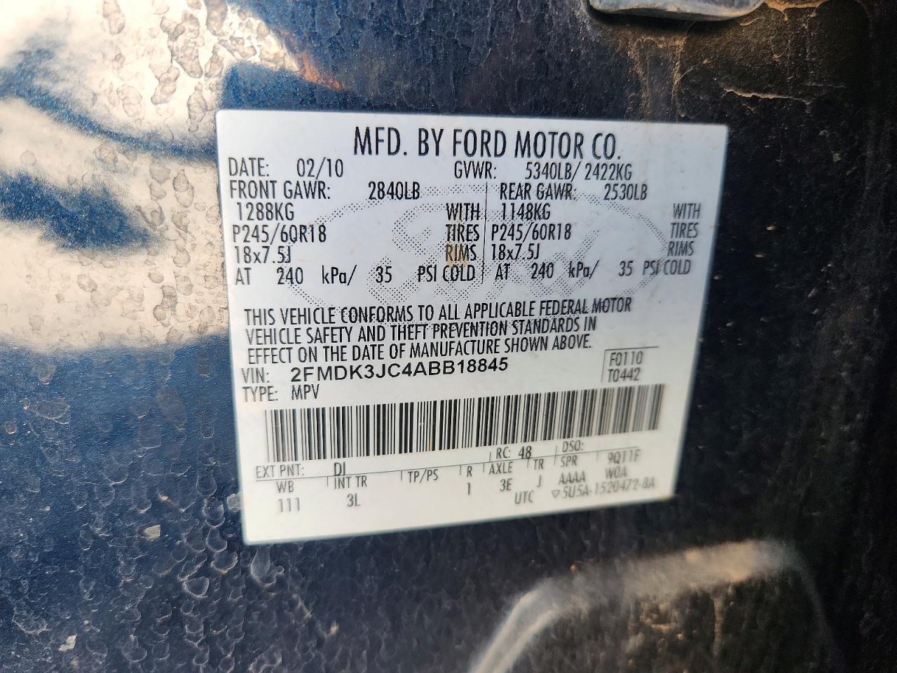 2010 Ford Edge Sel Black vin: 2FMDK3JC4ABB18845