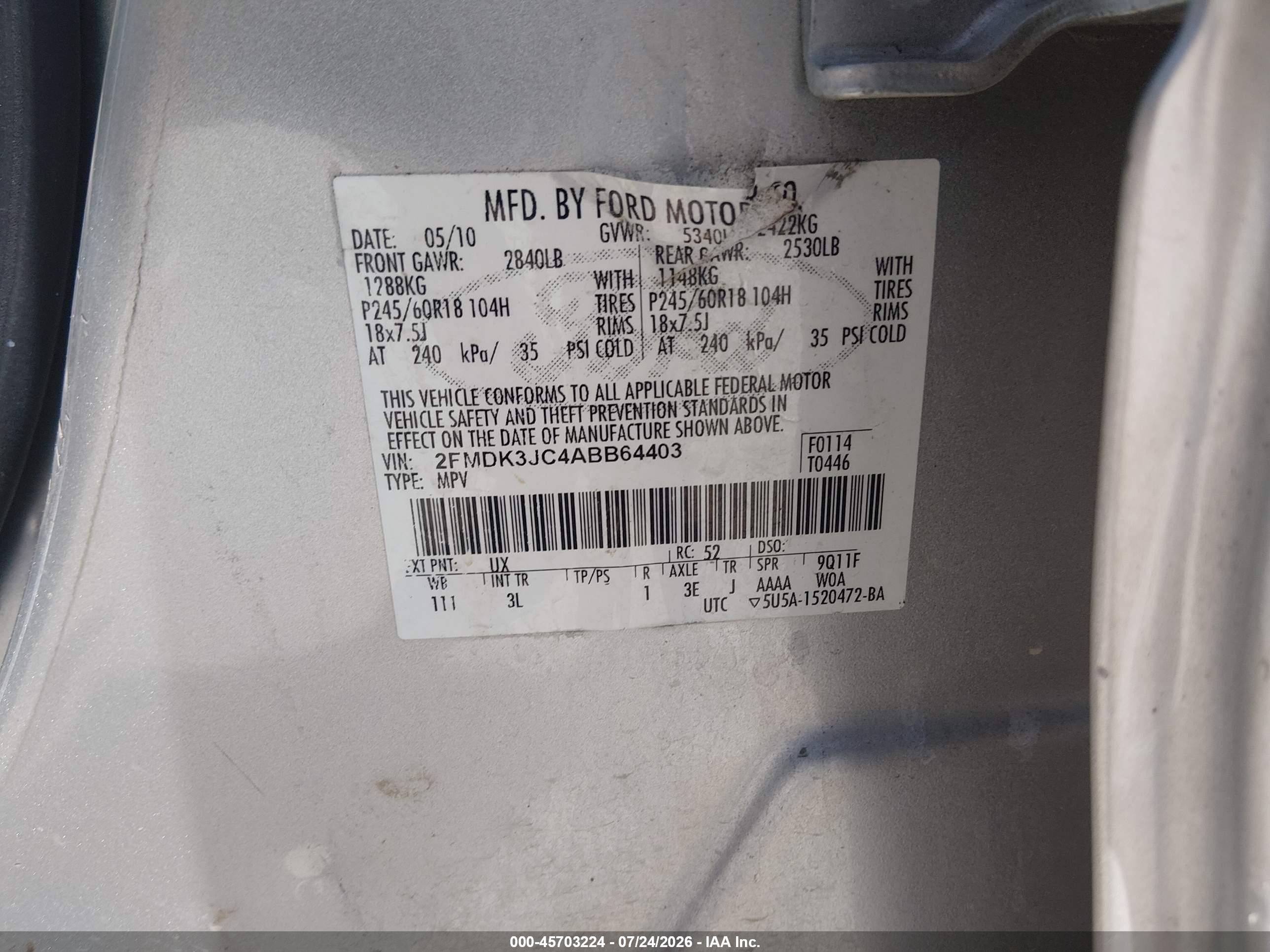 2010 Ford Edge Sel Silver vin: 2FMDK3JC4ABB64403