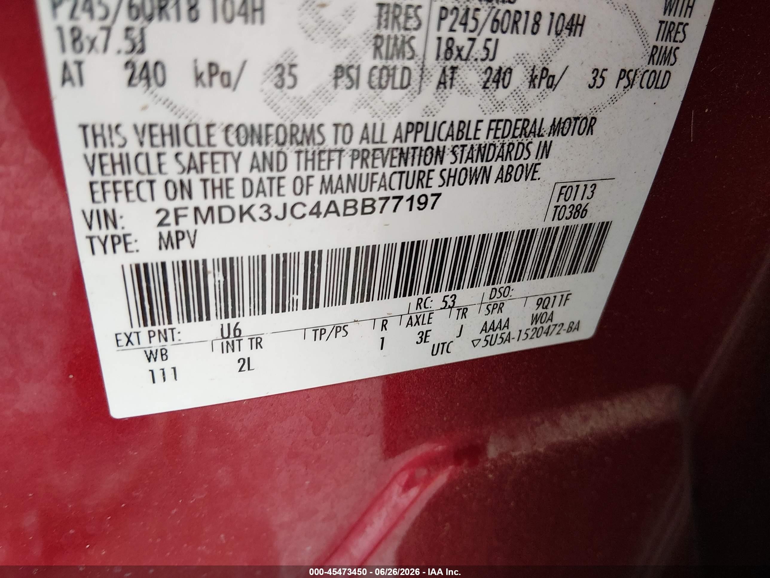 2010 Ford Edge Sel Red vin: 2FMDK3JC4ABB77197