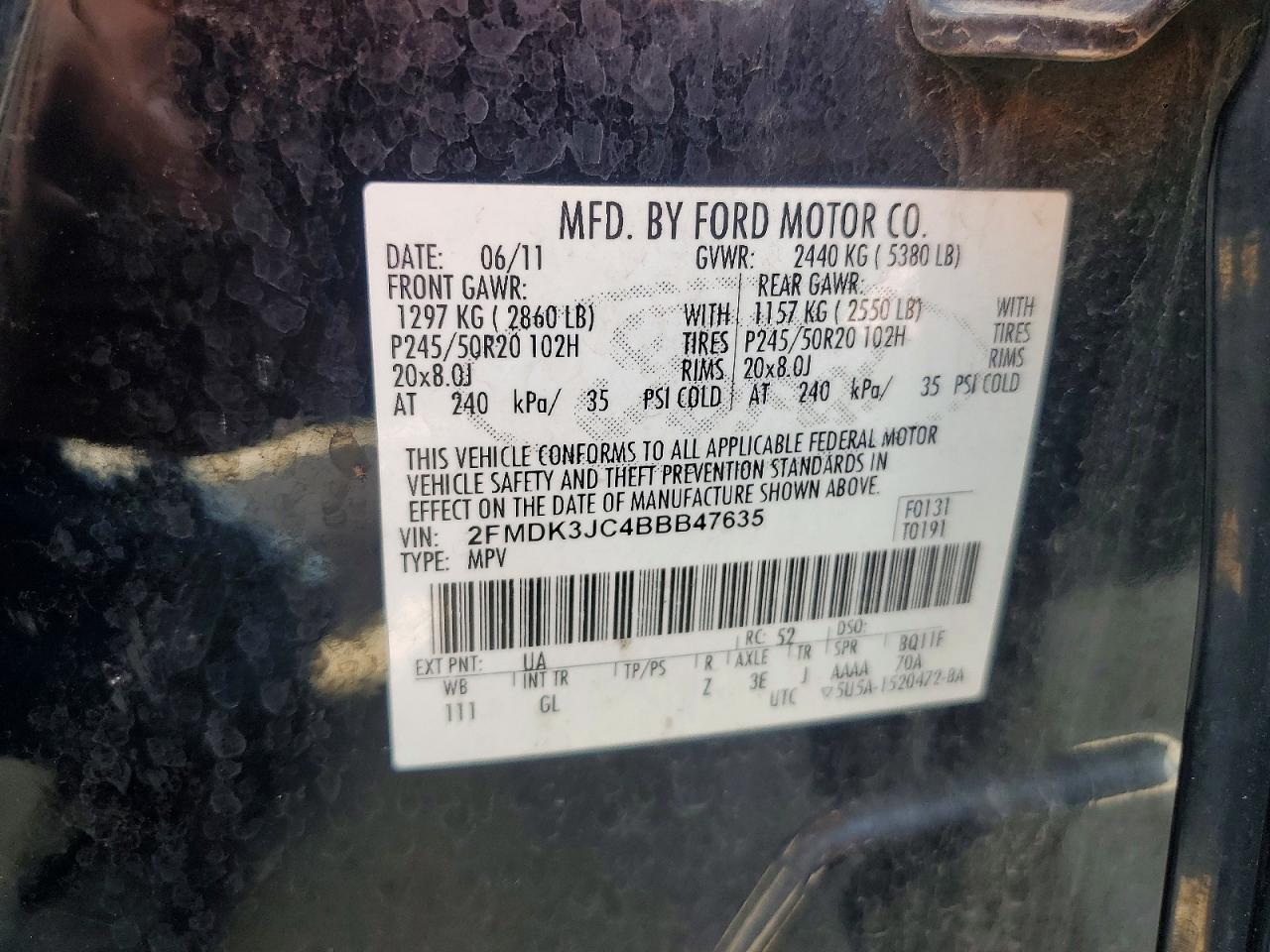 2011 Ford Edge Sel Black vin: 2FMDK3JC4BBB47635
