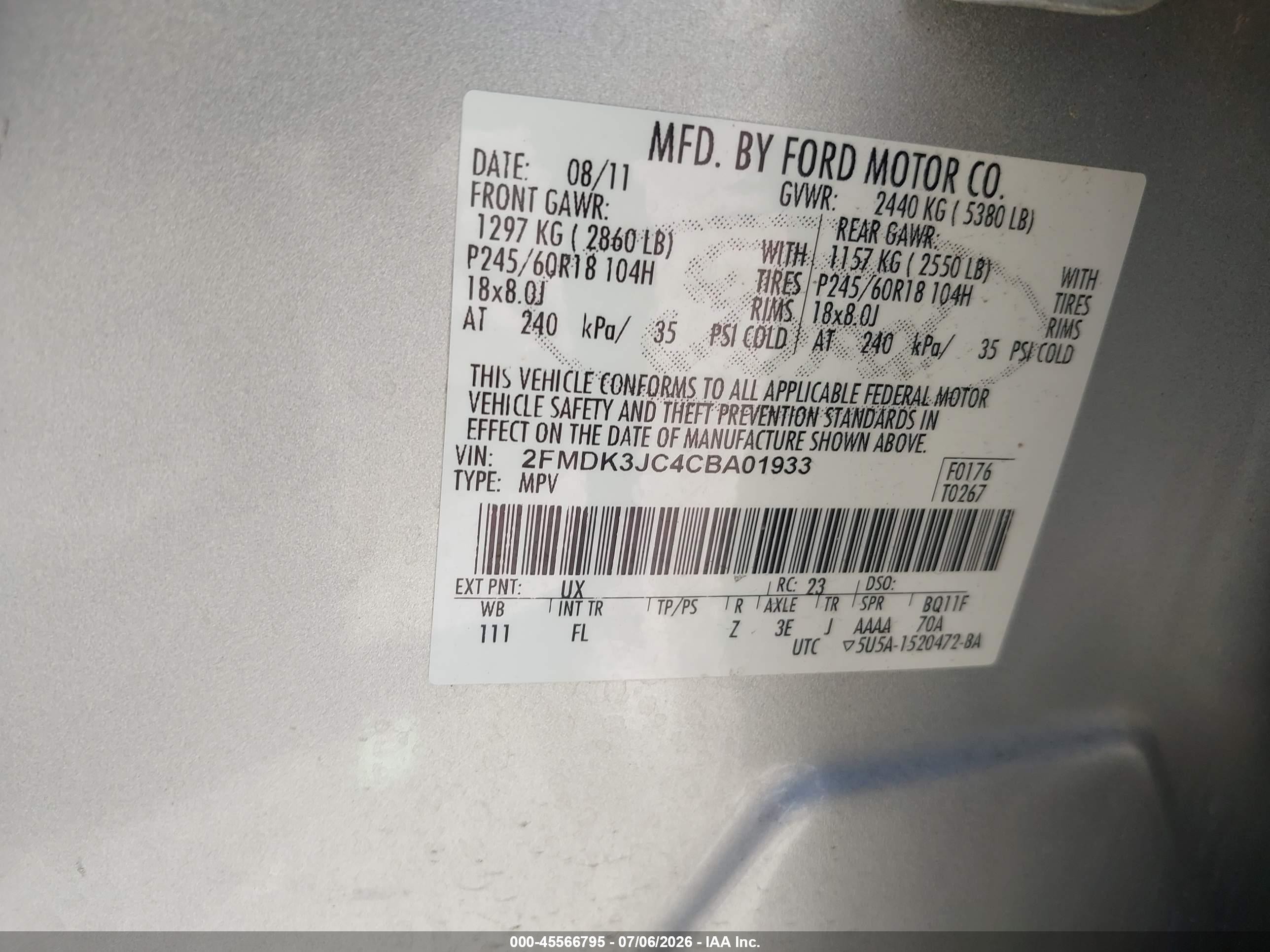 2012 Ford Edge Sel Silver vin: 2FMDK3JC4CBA01933