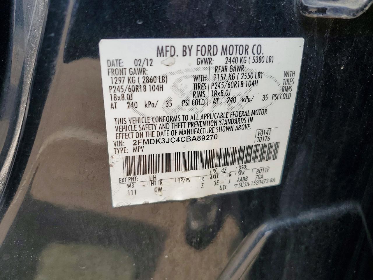 2012 Ford Edge Sel Black vin: 2FMDK3JC4CBA89270