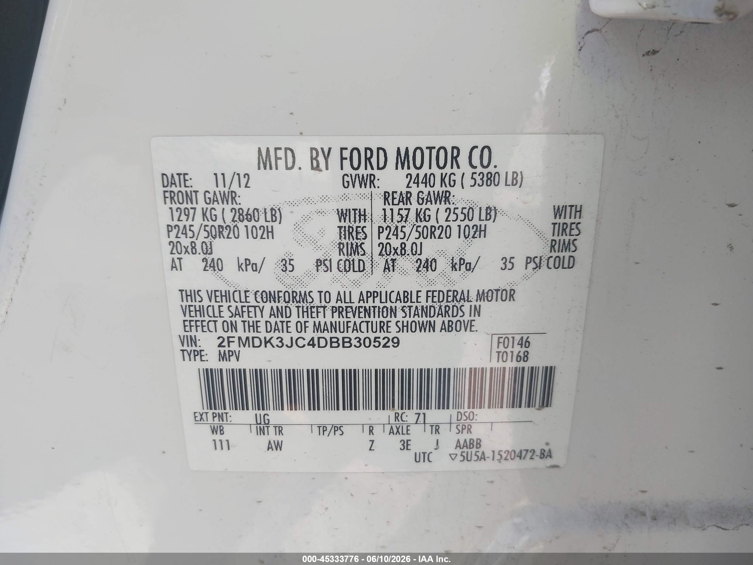 2013 Ford Edge Sel White vin: 2FMDK3JC4DBB30529