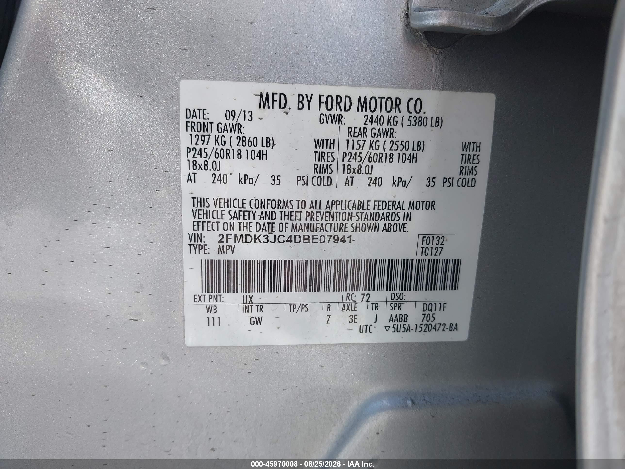 2013 Ford Edge Sel Серебряный vin: 2FMDK3JC4DBE07941