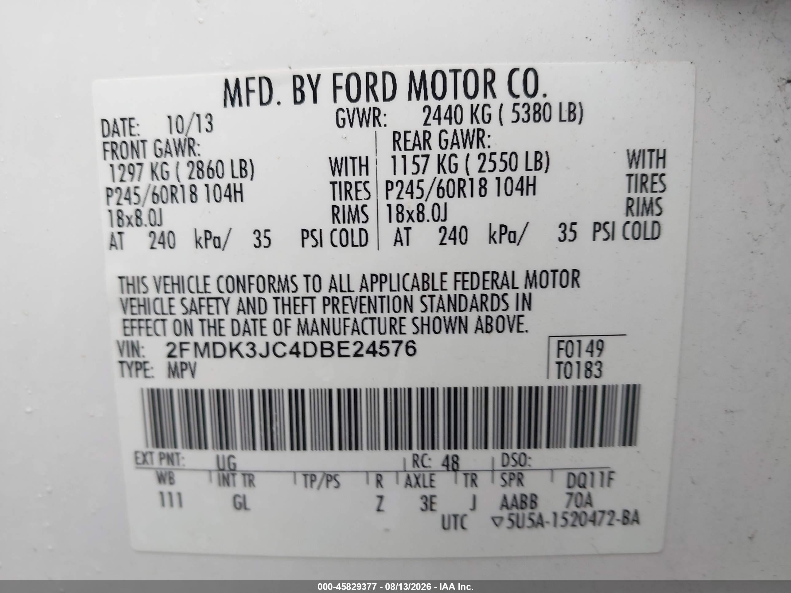 2013 Ford Edge Sel White vin: 2FMDK3JC4DBE24576