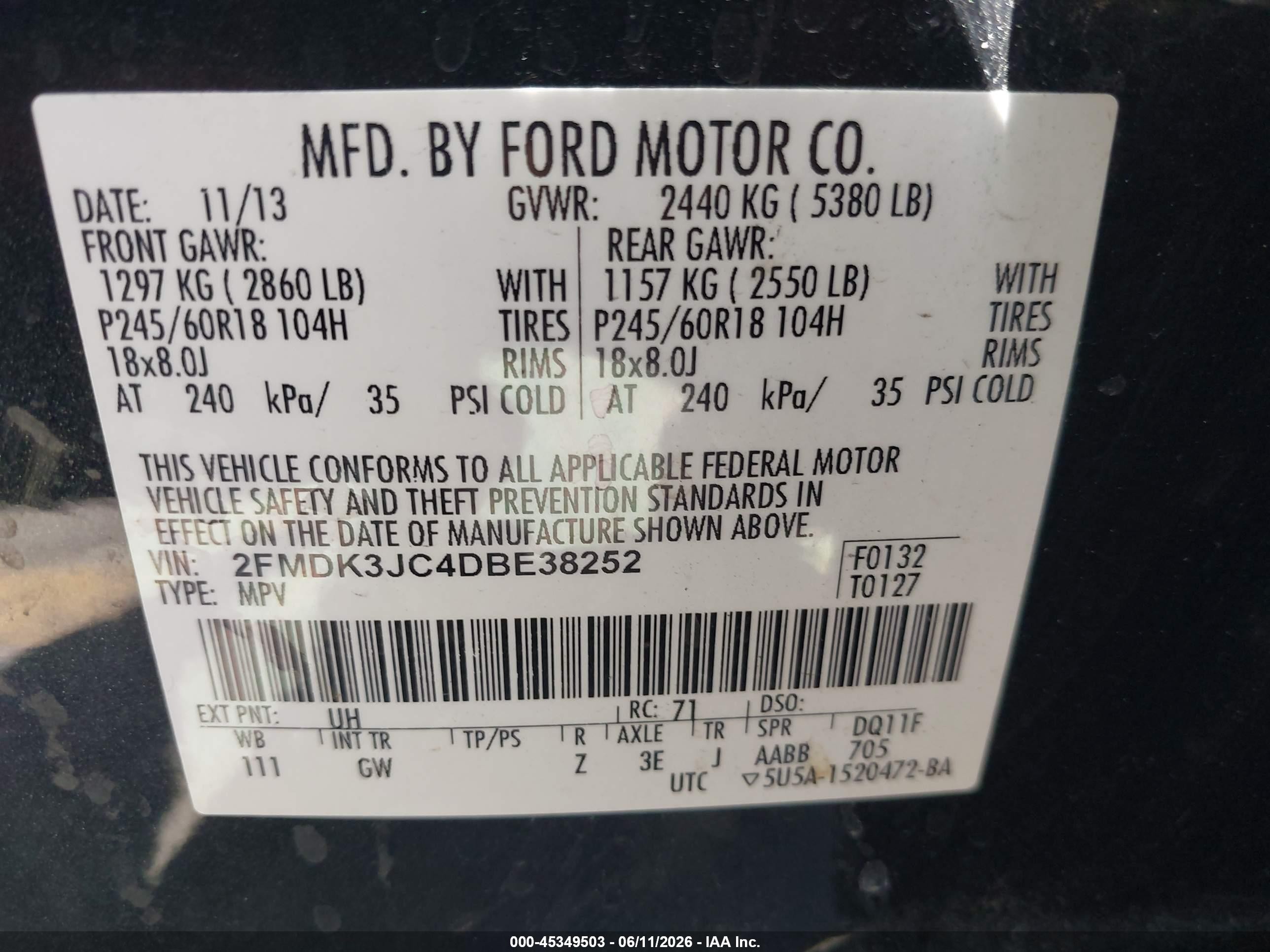 2013 Ford Edge Sel Black vin: 2FMDK3JC4DBE38252