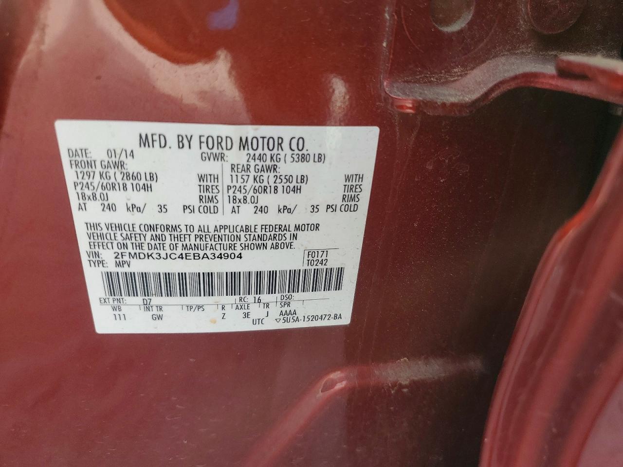 2014 Ford Edge Sel Красный vin: 2FMDK3JC4EBA34904