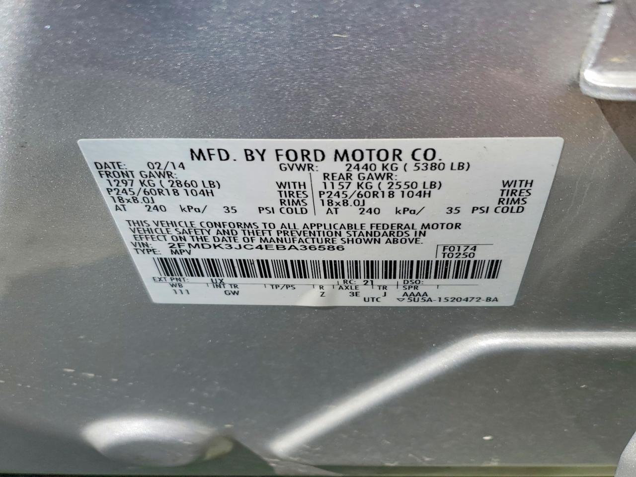2014 Ford Edge Sel Silver vin: 2FMDK3JC4EBA36586