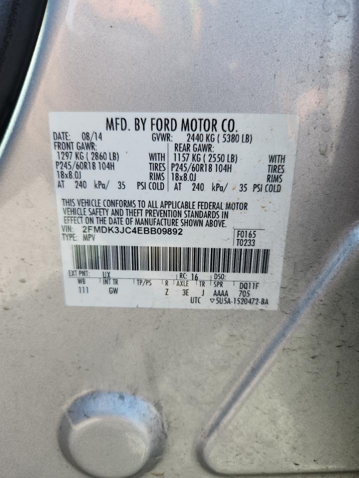 2014 Ford Edge Sel Silver vin: 2FMDK3JC4EBB09892