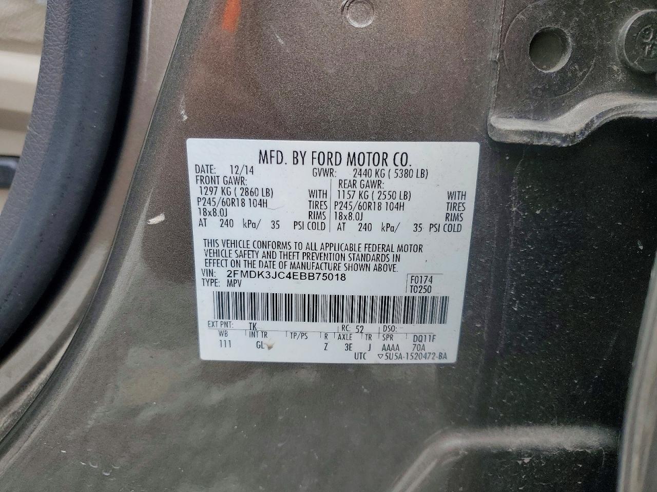 2014 Ford Edge Sel Tan vin: 2FMDK3JC4EBB75018