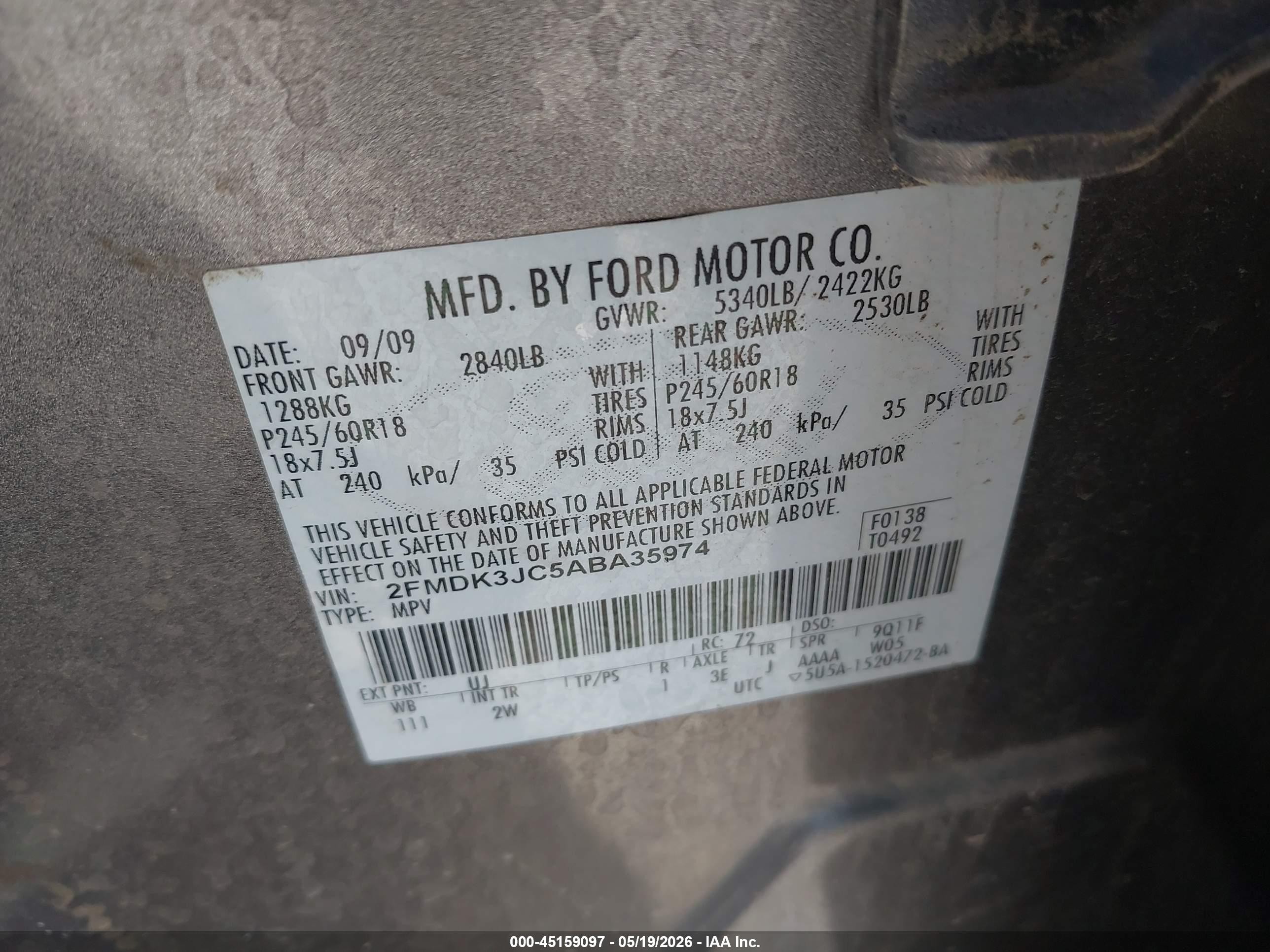 2010 Ford Edge Sel Серый vin: 2FMDK3JC5ABA35974