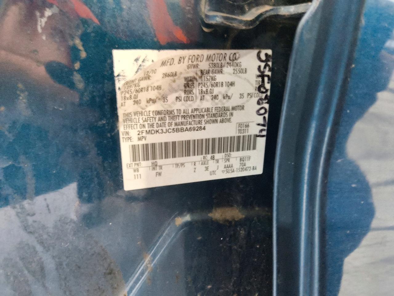 2011 Ford Edge Sel Blue vin: 2FMDK3JC5BBA69284